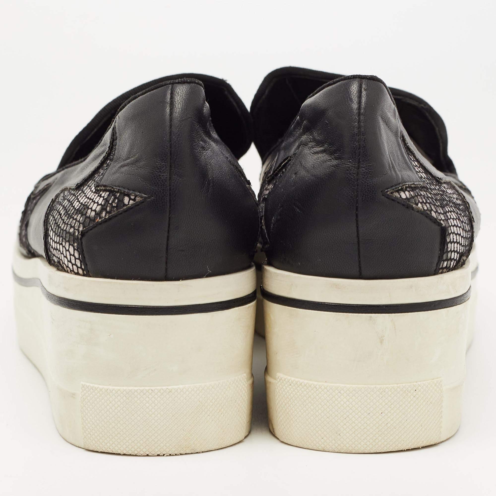 Stella McCartney Black Faux Leather Binx Star Sneakers Size 40 For Sale 1