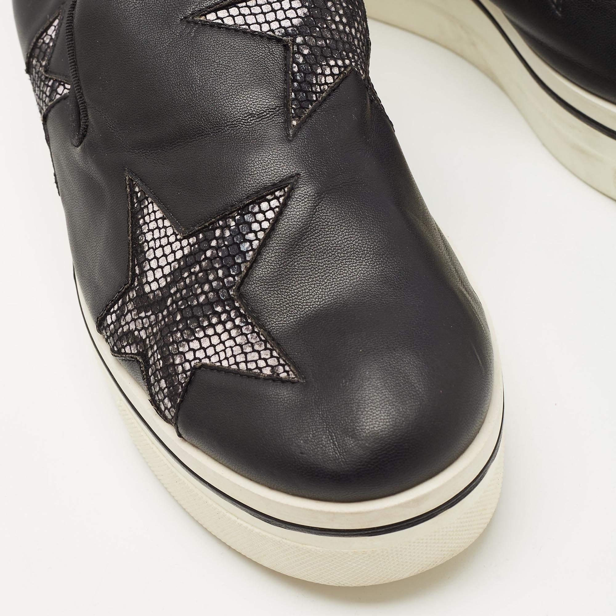 Stella McCartney Black Faux Leather Binx Star Sneakers Size 40 For Sale 3