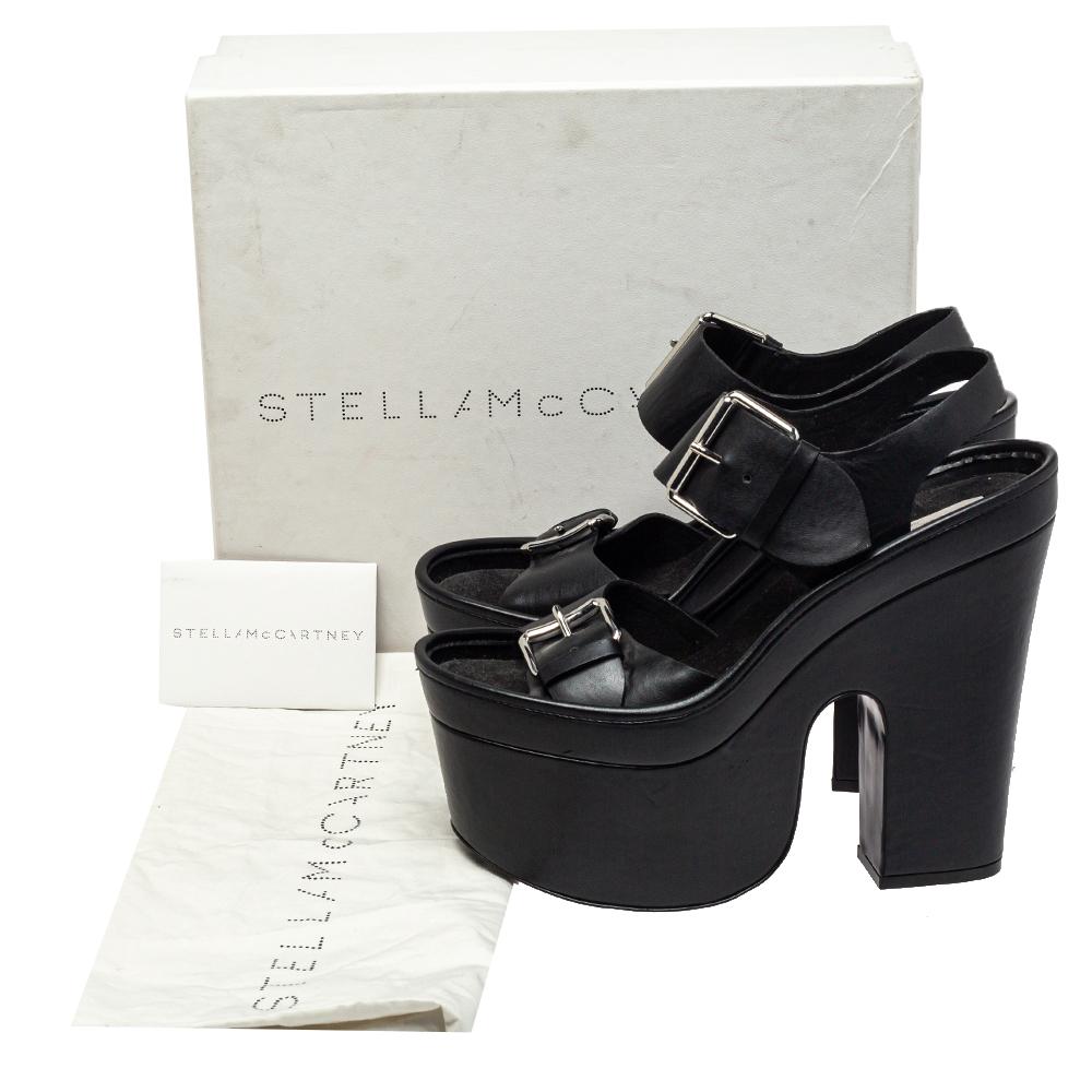 Stella McCartney Black Faux Leather Buckle Block Heel Sandals Size 38 1