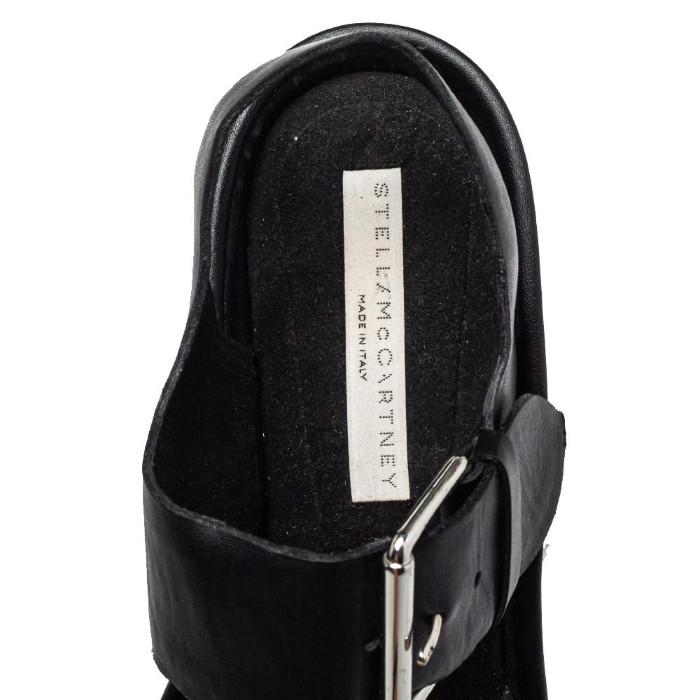 Stella McCartney Black Faux Leather Buckle Block Heel Sandals Size 38 2