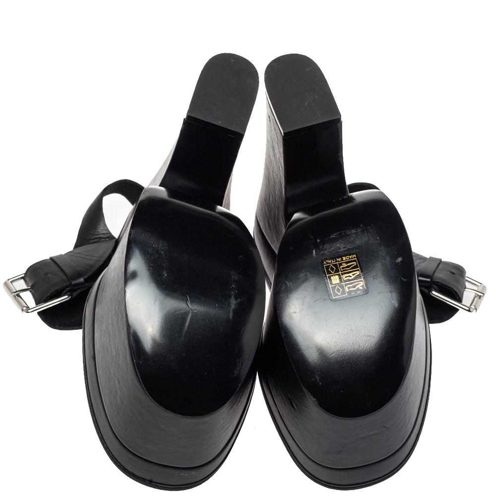 Stella McCartney Black Faux Leather Buckle Block Heel Sandals Size 38 3
