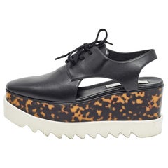 Stella McCartney Black Faux Leather Cut Out Elyse Platform Derby Size 39
