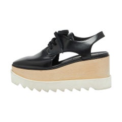 Stella McCartney Black Faux Leather Elyse Cutout Platform Derby Size 36.5