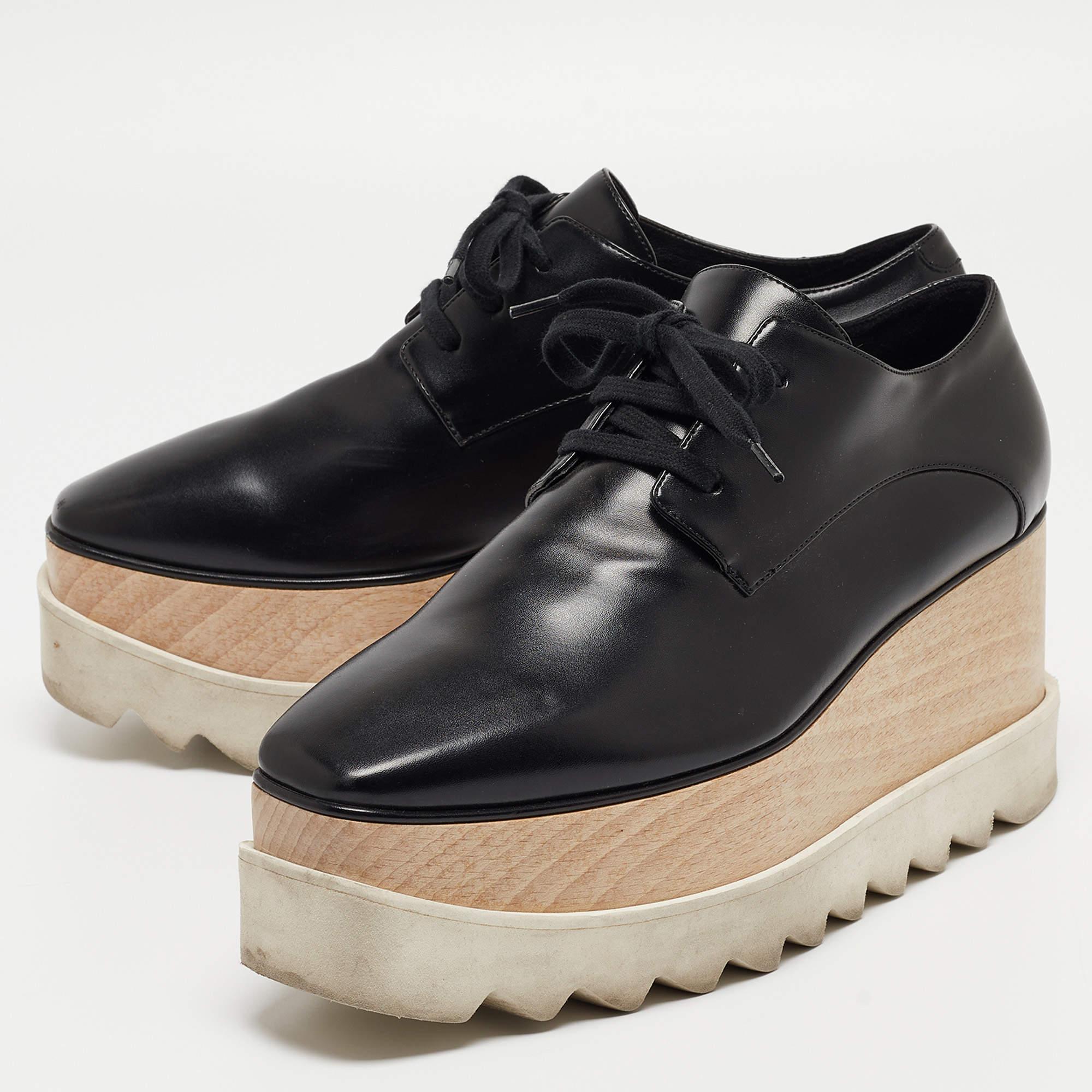 Stella McCartney Black Faux Leather Elyse Derby Sneakers Size 37.5 en vente 3