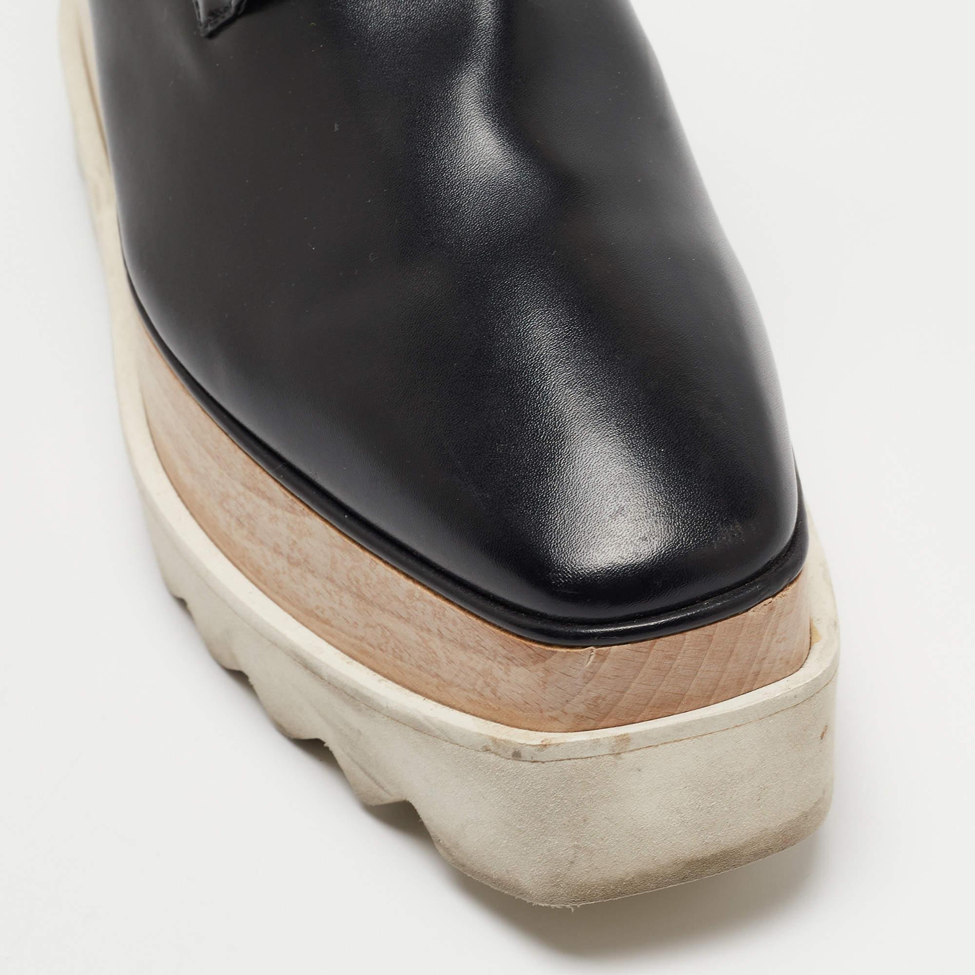 Stella McCartney Black Faux Leather Elyse Derby Sneakers Size 37.5 For Sale 4