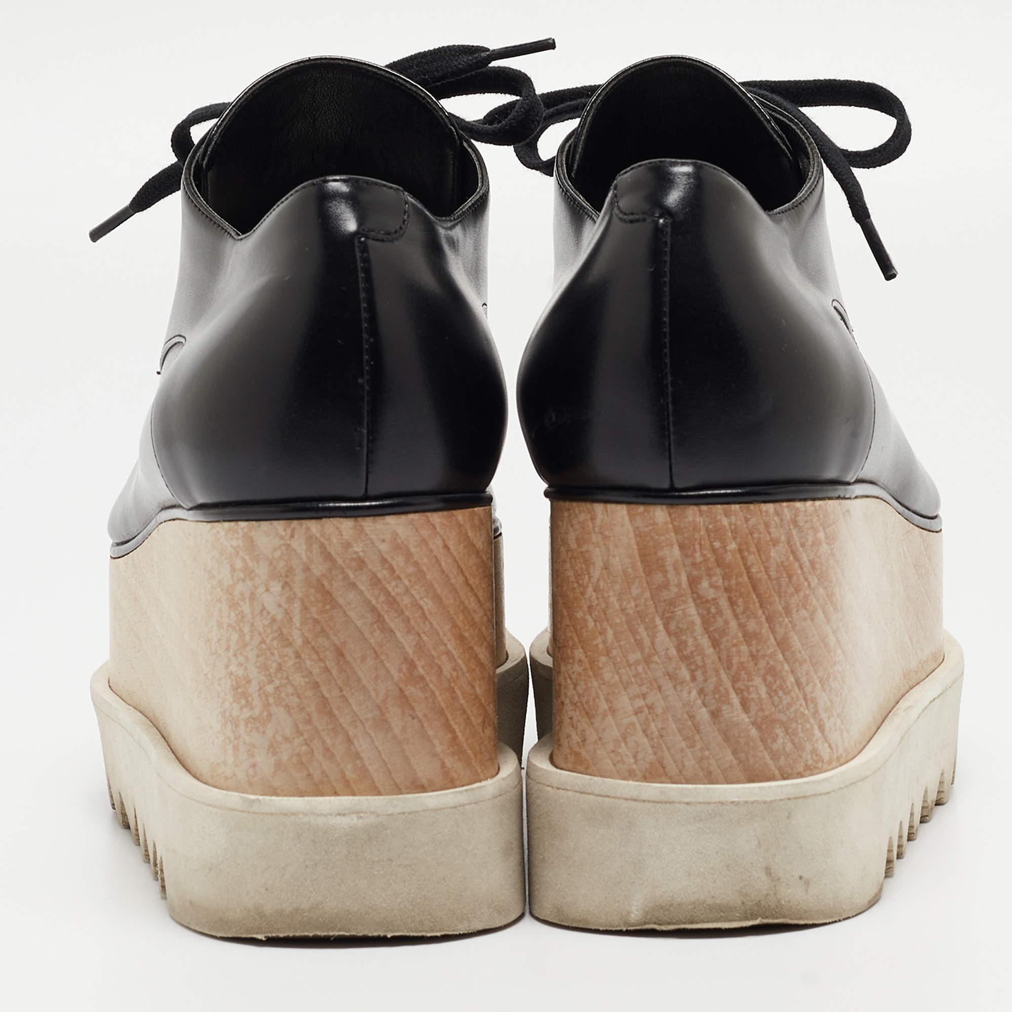 Stella McCartney Black Faux Leather Elyse Derby Sneakers Size 37.5 en vente 5
