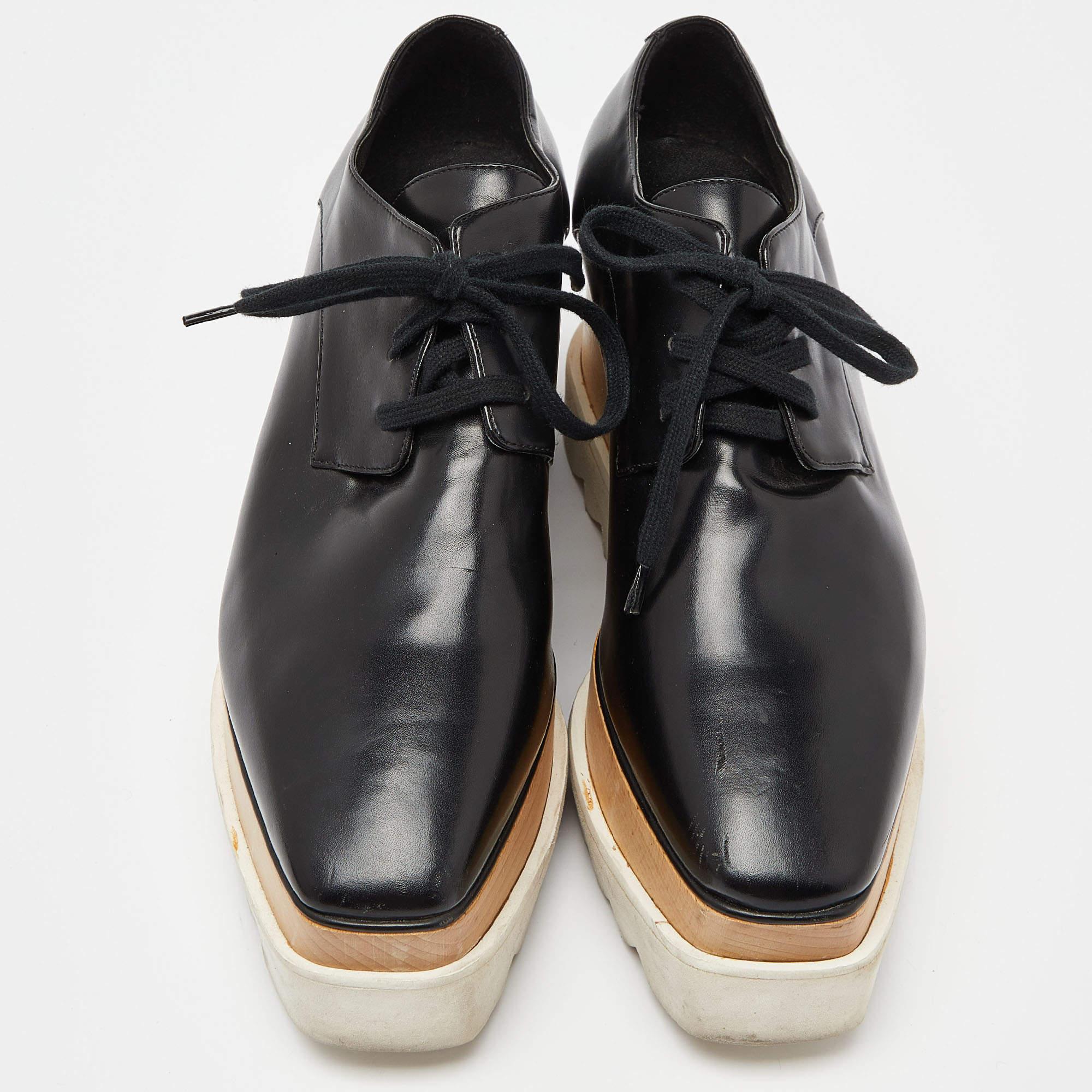 Beige Stella McCartney Black Faux Leather Elyse Derby Sneakers Size 38
