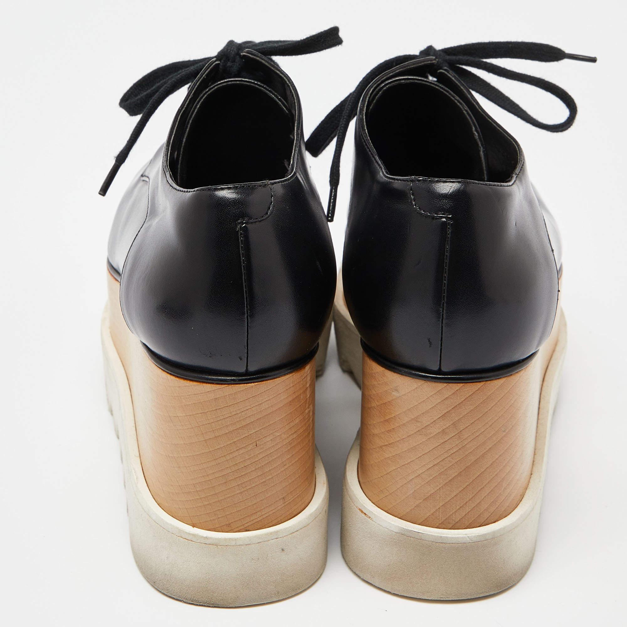 Women's Stella McCartney Black Faux Leather Elyse Derby Sneakers Size 38