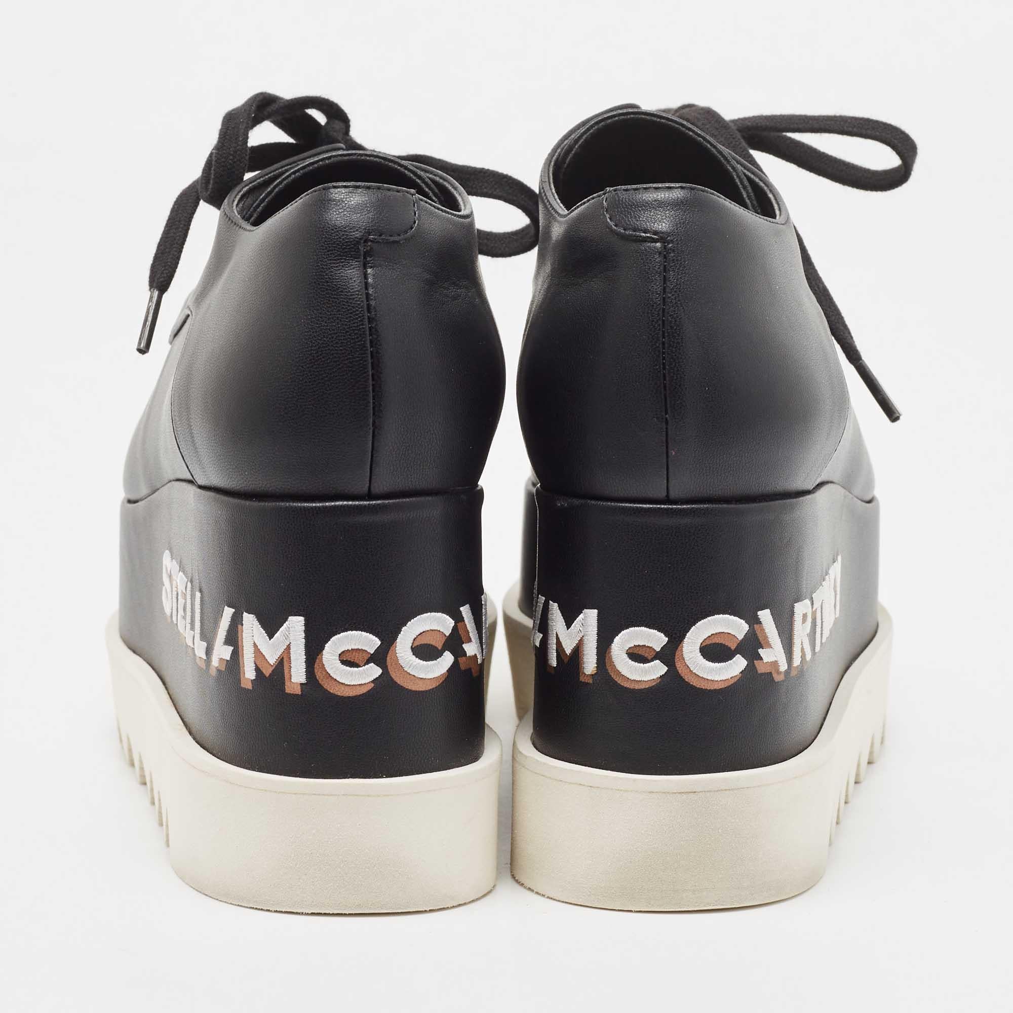 Stella McCartney Black Faux Leather Elyse Logo Embroidered Platform Sneakers Siz For Sale 1