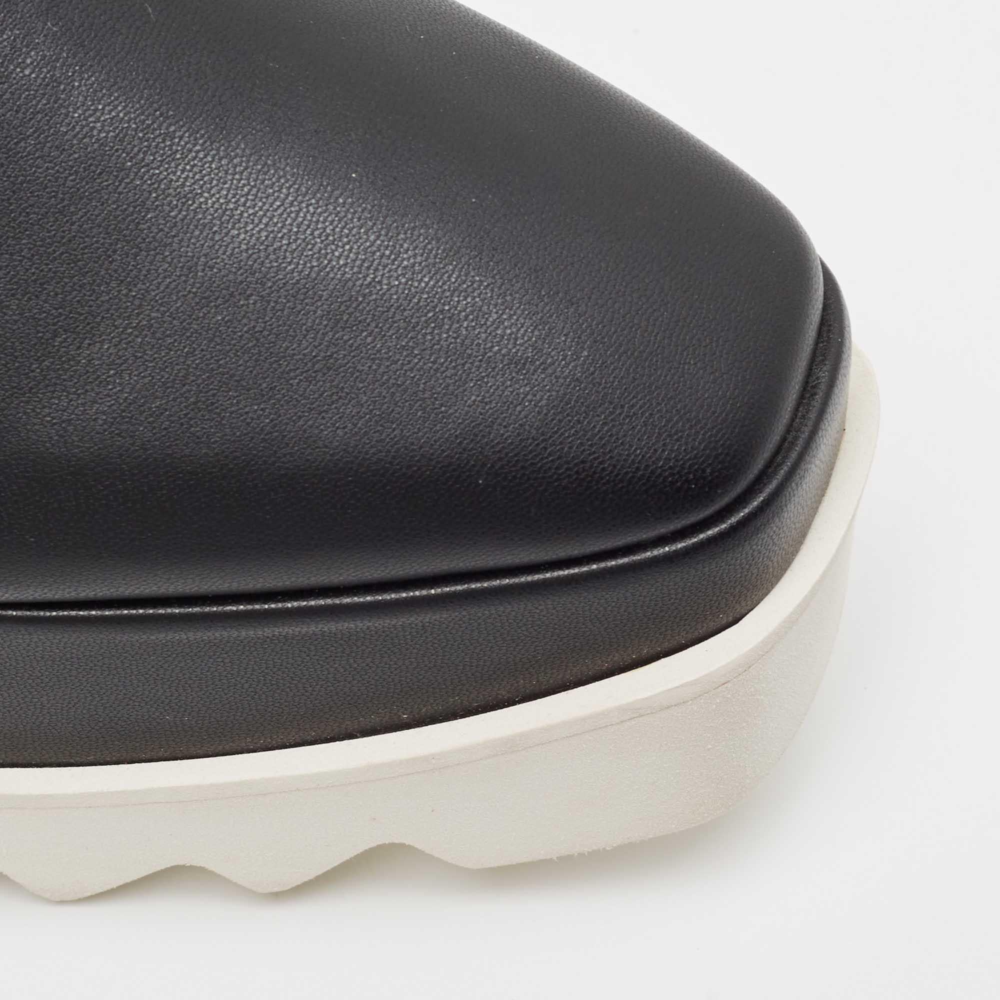 Stella McCartney Black Faux Leather Elyse Logo Embroidered Platform Sneakers Siz For Sale 3
