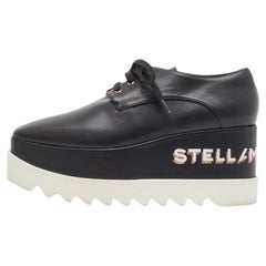 Stella McCartney Black Faux Leather Elyse Logo Embroidered Platform Sneakers Siz