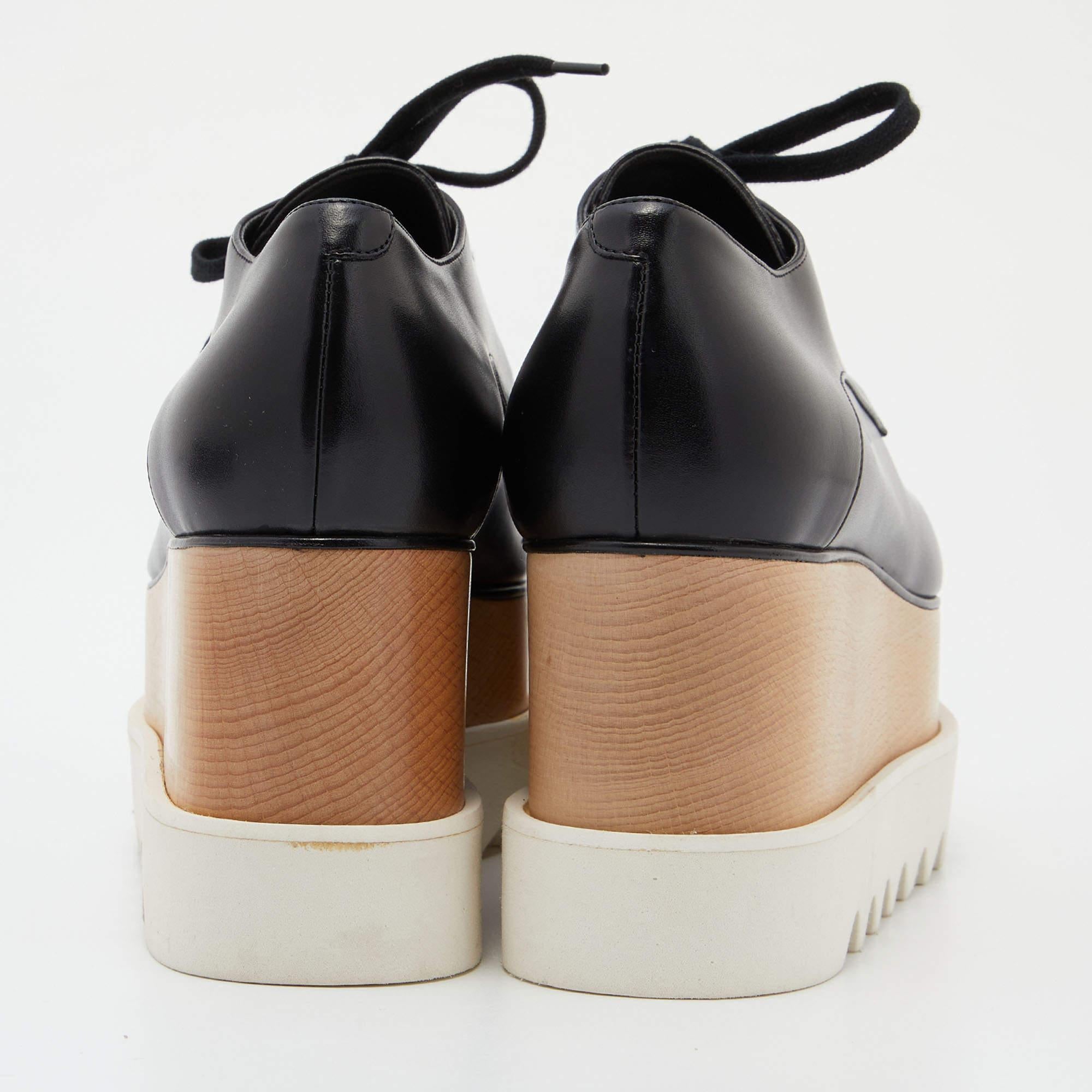 Stella McCartney Black Faux Leather Elyse Platform Derby Sneakers Size 36 In New Condition In Dubai, Al Qouz 2