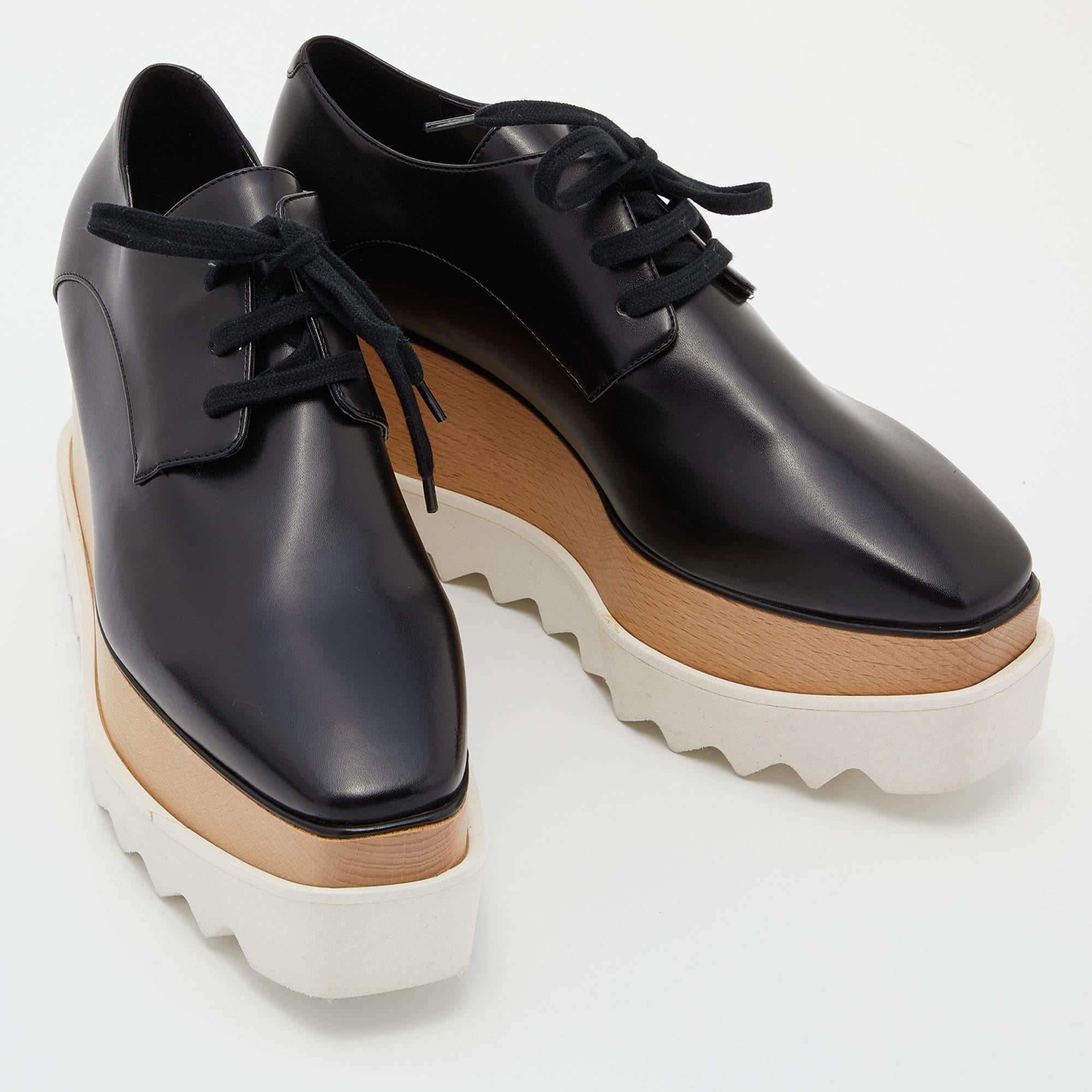 Stella McCartney Black Faux Leather Elyse Platform Derby Sneakers Size 36 1