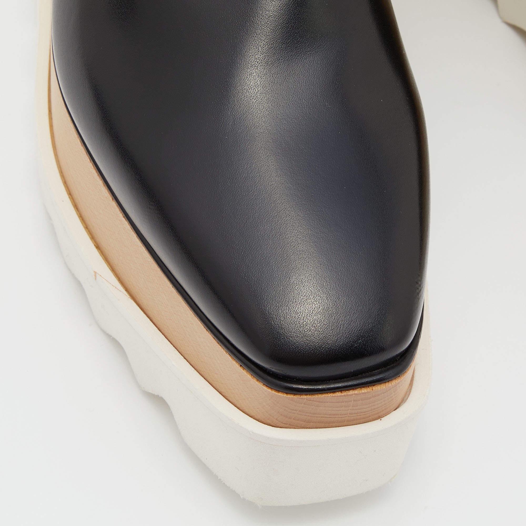 Stella McCartney Black Faux Leather Elyse Platform Derby Sneakers Size 36 2