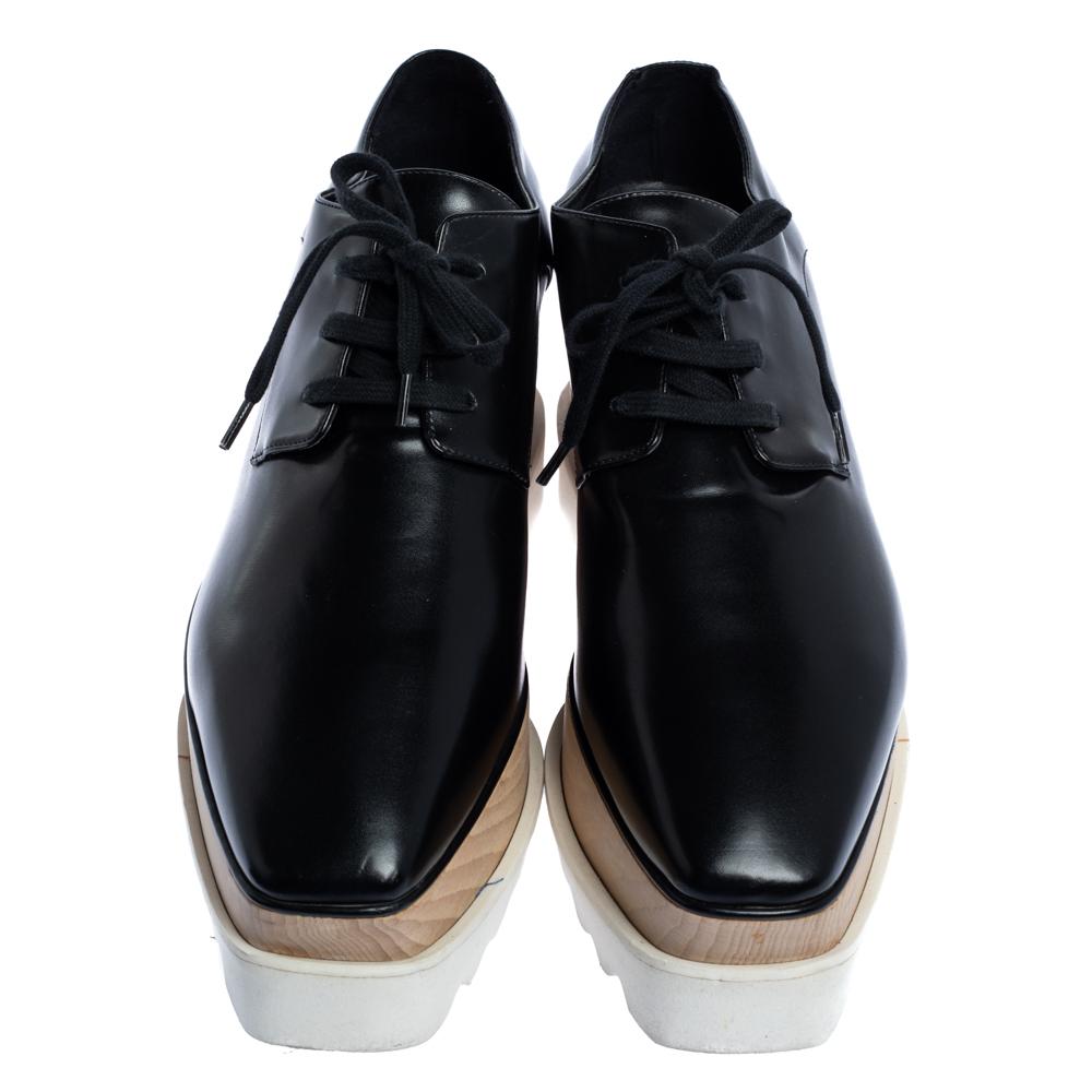 Beige Stella McCartney Black Faux Leather Elyse Platform Derby Sneakers Size 38.5