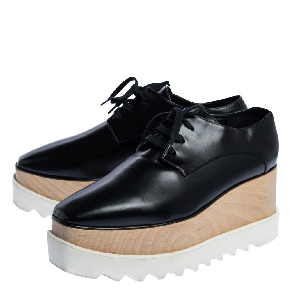 Stella McCartney Black Faux Leather Elyse Platform Derby Sneakers Size 38.5 In Good Condition In Dubai, Al Qouz 2
