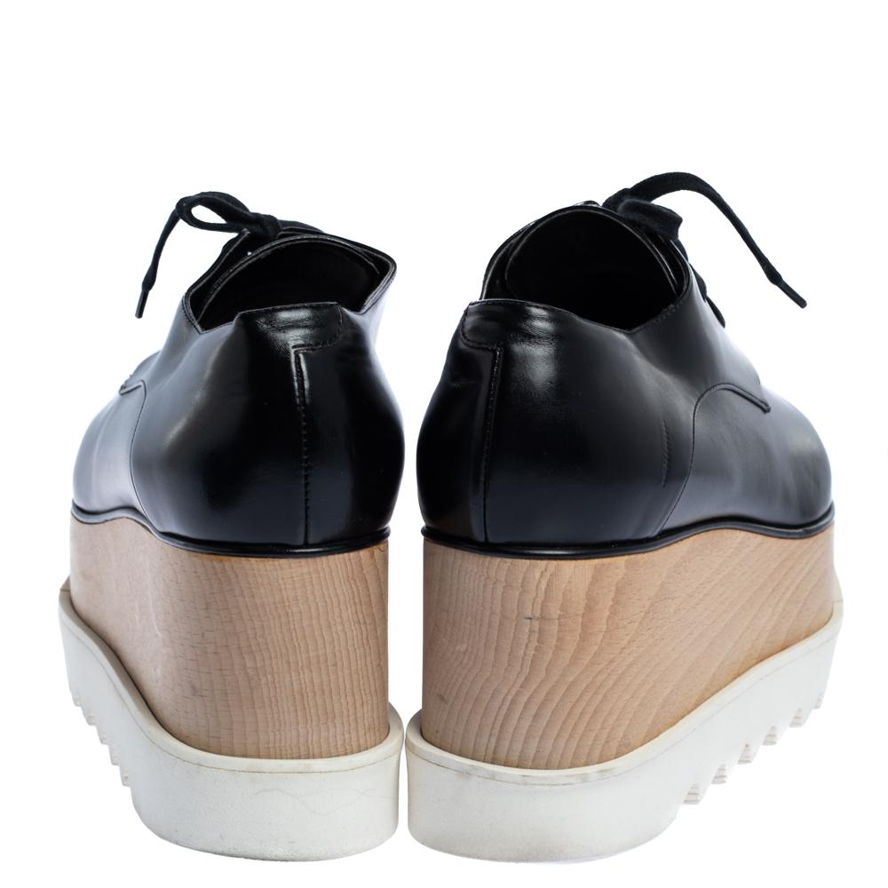 Women's Stella McCartney Black Faux Leather Elyse Platform Derby Sneakers Size 38.5