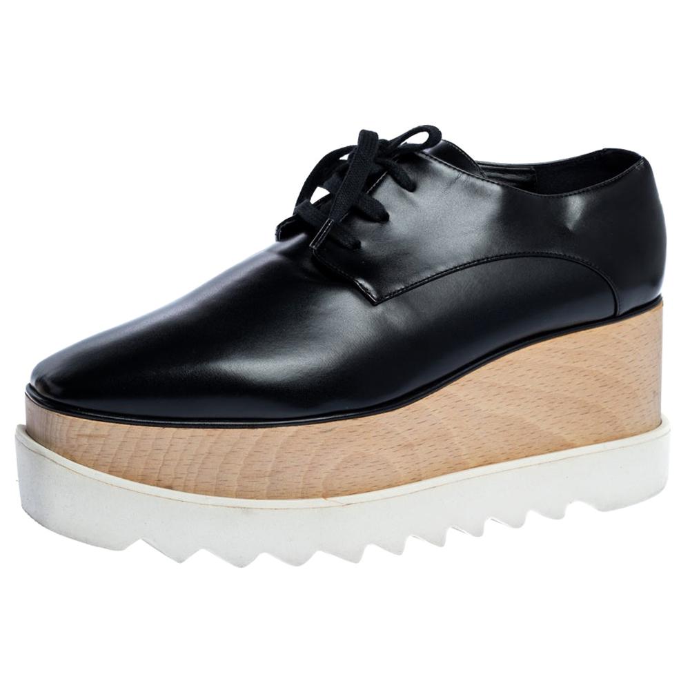 Stella McCartney Black Faux Leather Elyse Platform Derby Sneakers Size 38.5