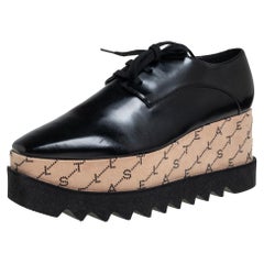 Stella McCartney Black Faux Leather Elyse Platform Derby Sneakers Size 38.5