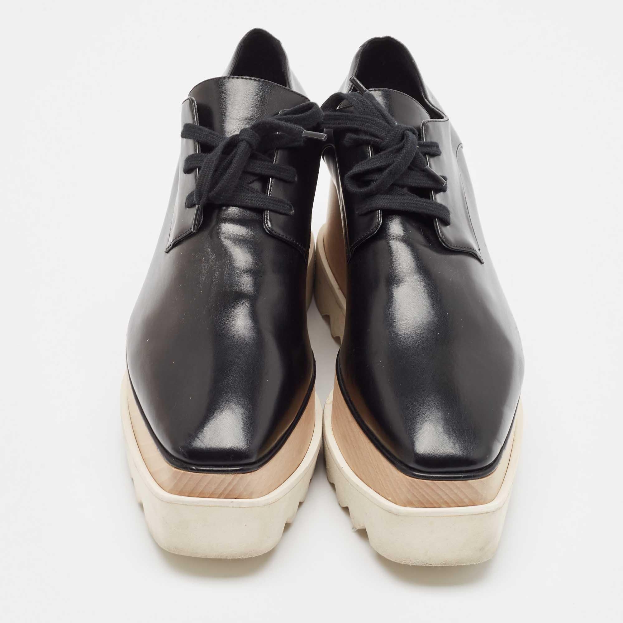 Beige Stella McCartney Black Faux Leather Elyse Platform Derby Sneakers Size 39.5