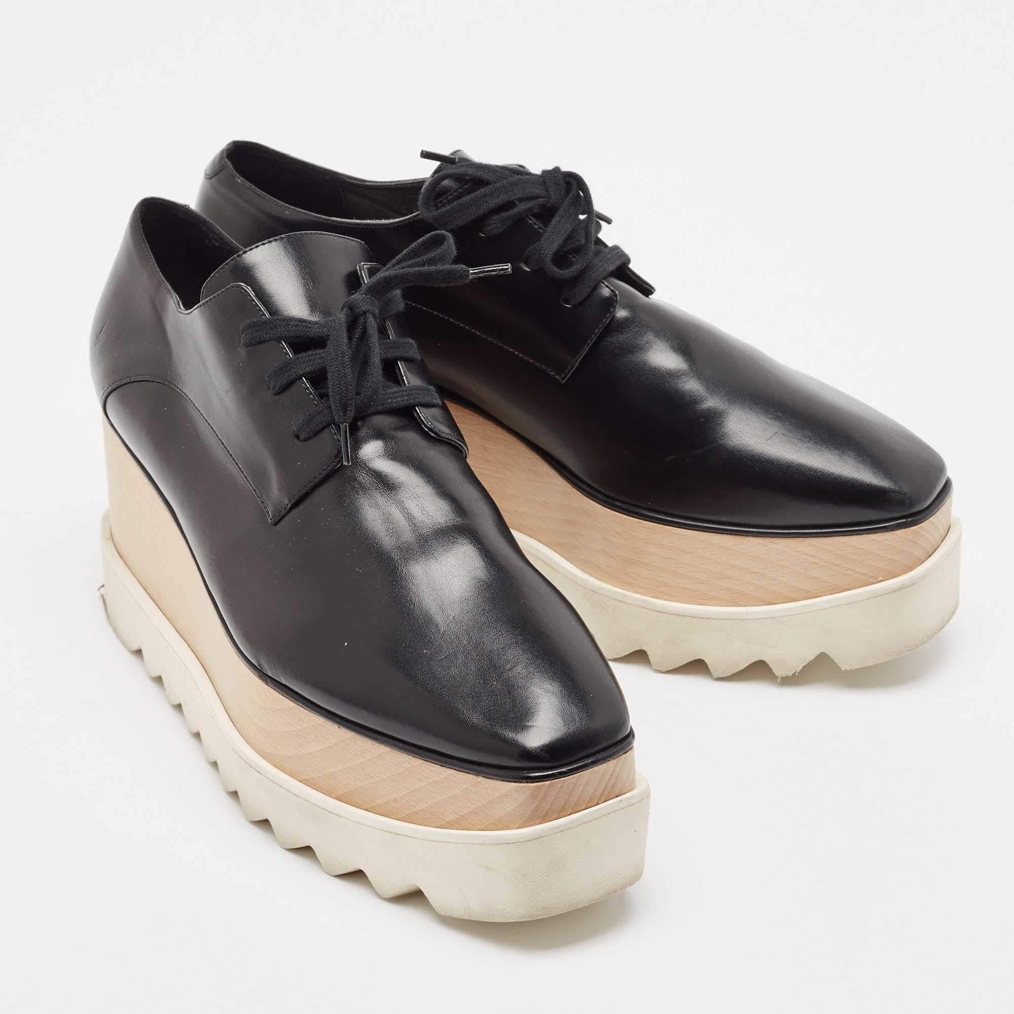 Stella McCartney Black Faux Leather Elyse Platform Derby Sneakers Size 39.5 In Good Condition In Dubai, Al Qouz 2