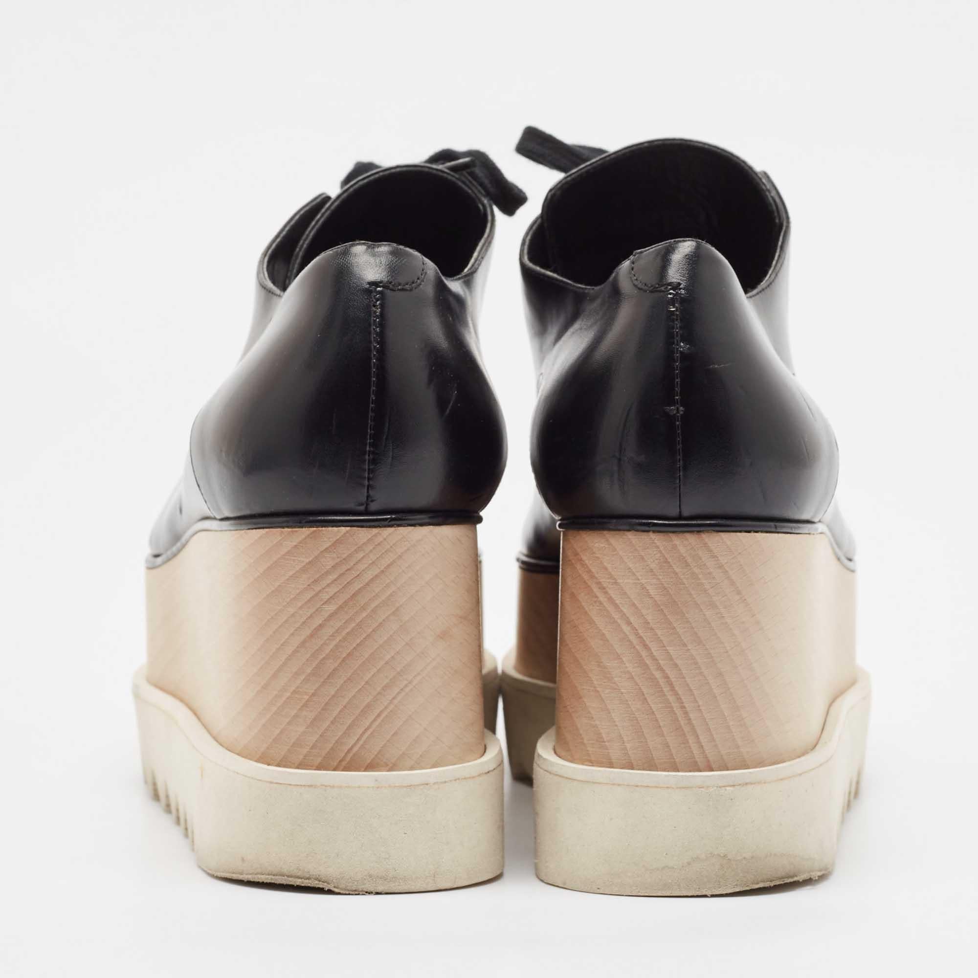 Women's Stella McCartney Black Faux Leather Elyse Platform Derby Sneakers Size 39.5