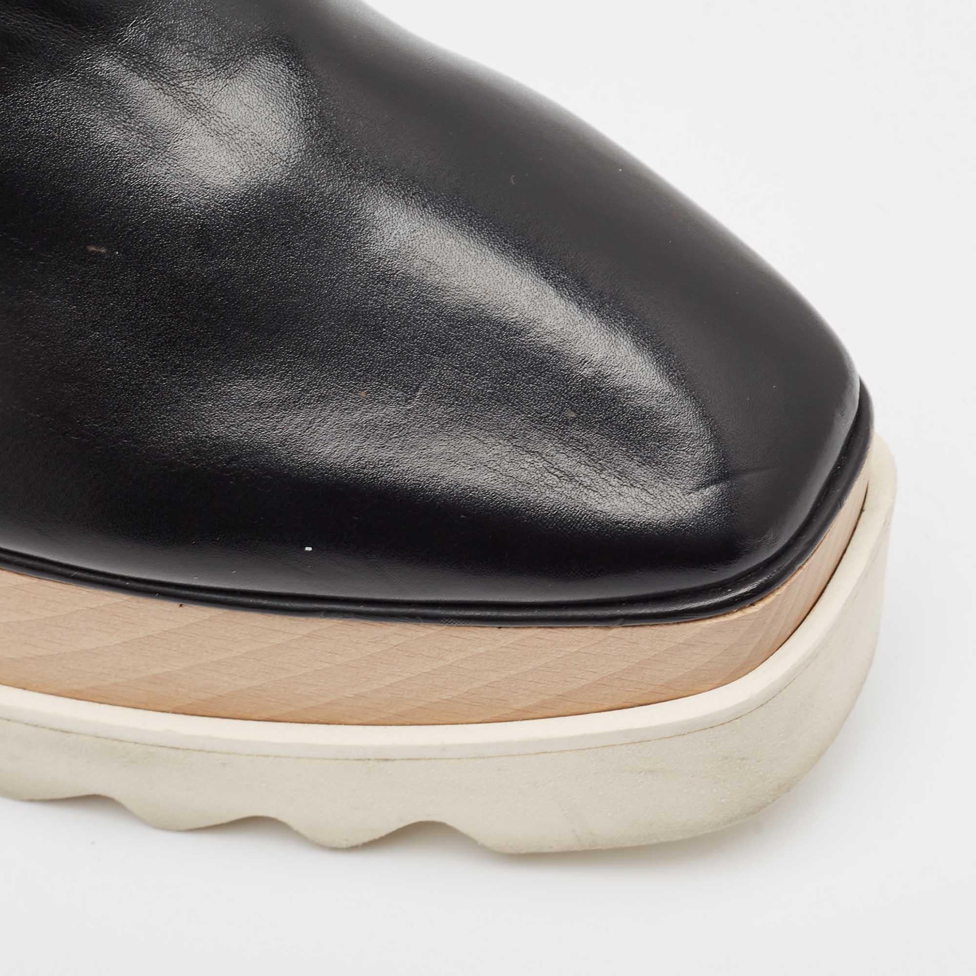 Stella McCartney Black Faux Leather Elyse Platform Derby Sneakers Size 39.5 2