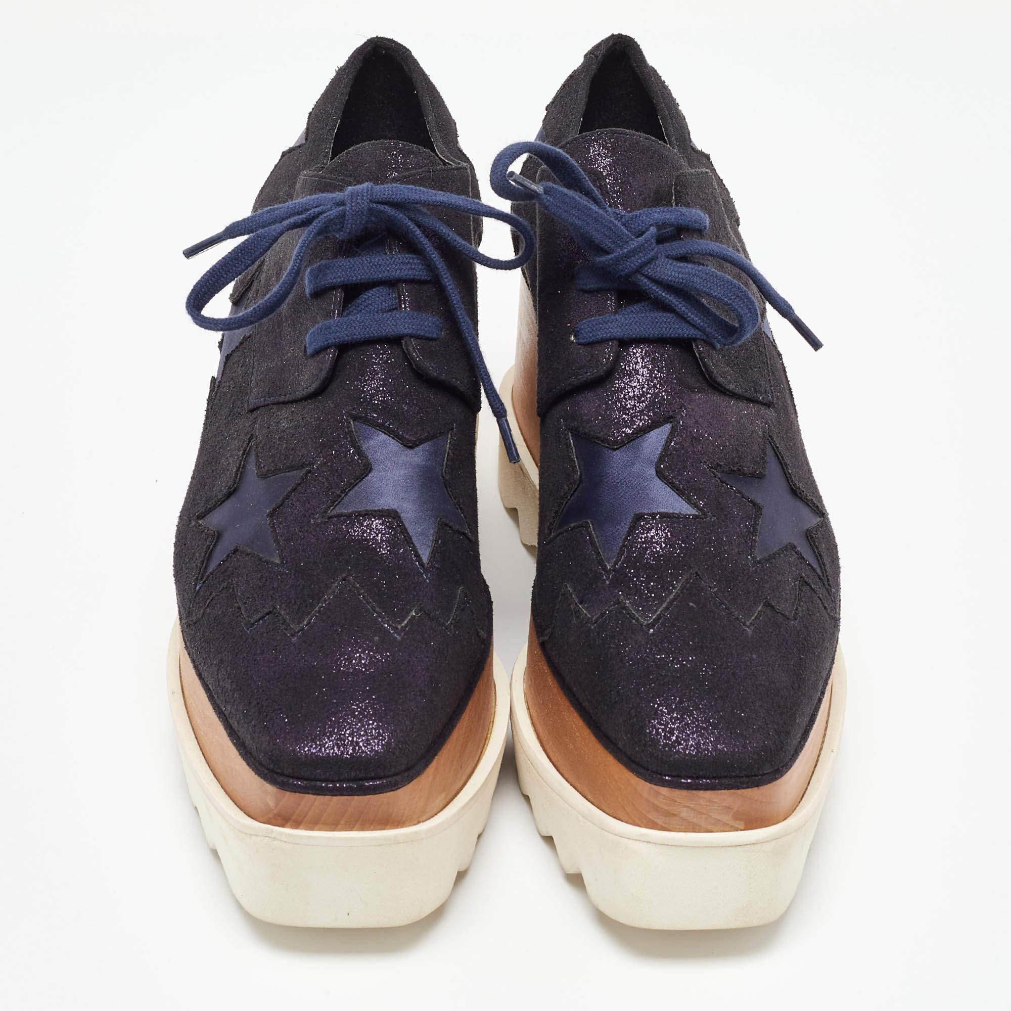 Stella McCartney Black Faux Leather Elyse Star Platform Derby Size 36.5 In Good Condition For Sale In Dubai, Al Qouz 2