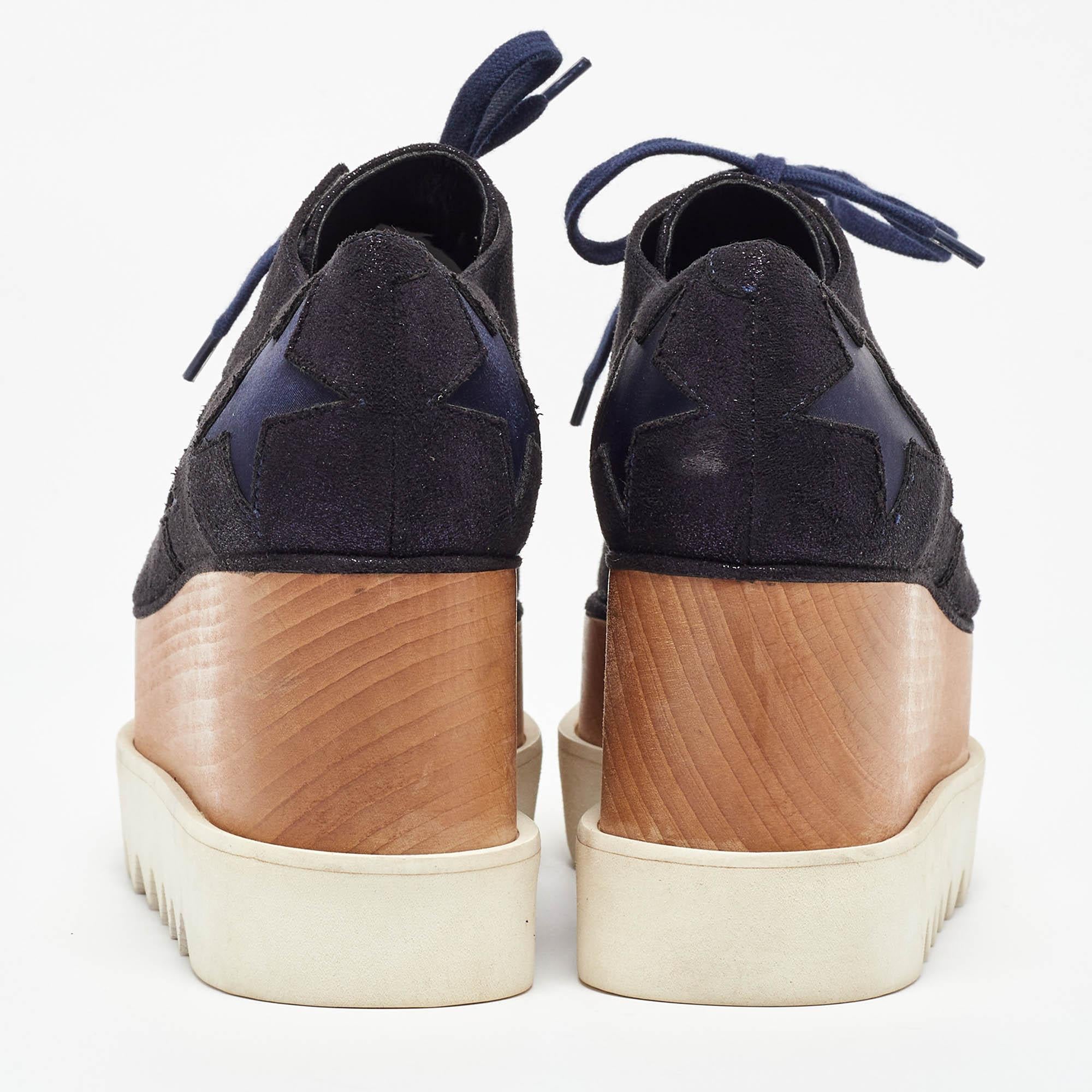 Stella McCartney Black Faux Leather Elyse Star Platform Derby Size 36.5 For Sale 1
