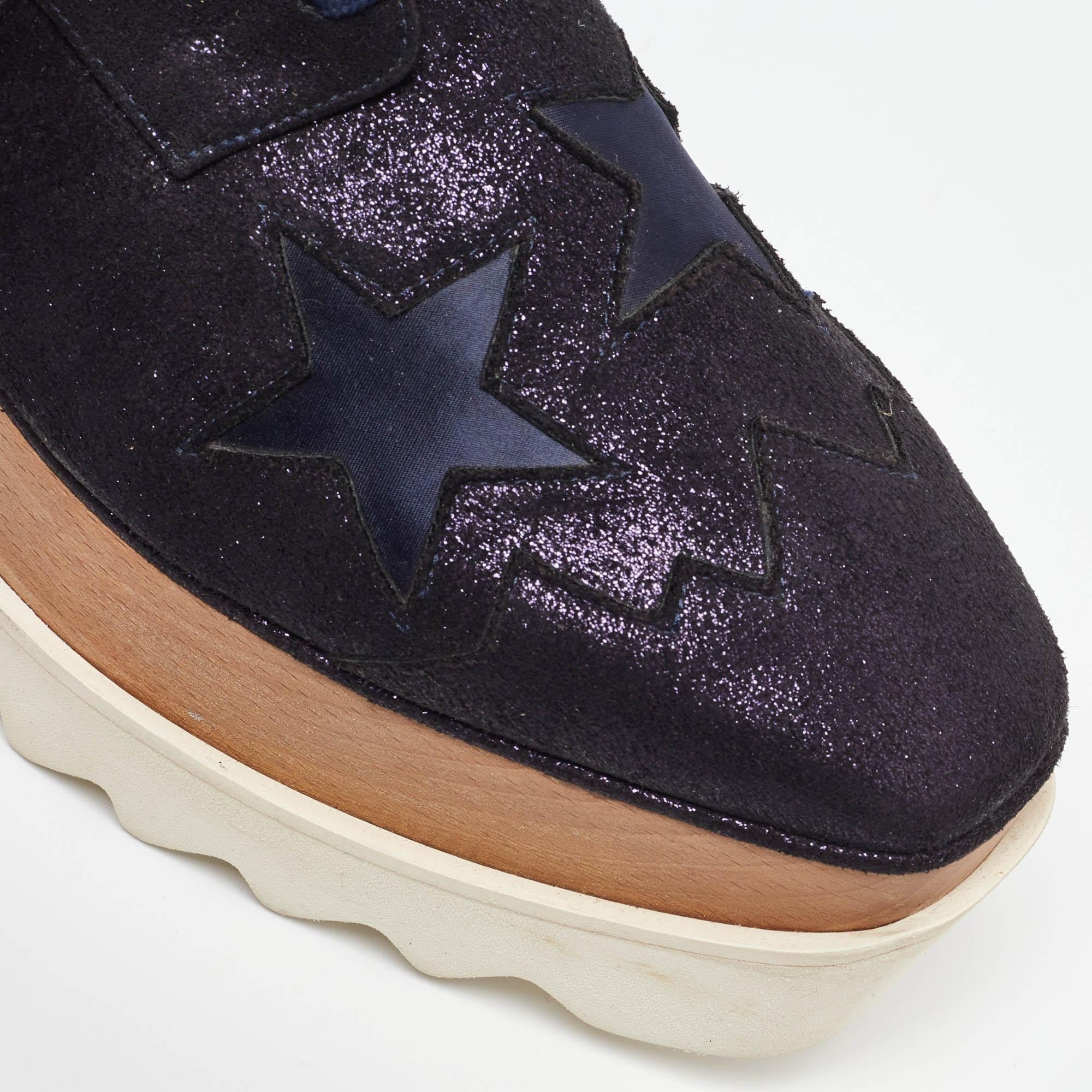 Stella McCartney Black Faux Leather Elyse Star Platform Derby Size 36.5 For Sale 4