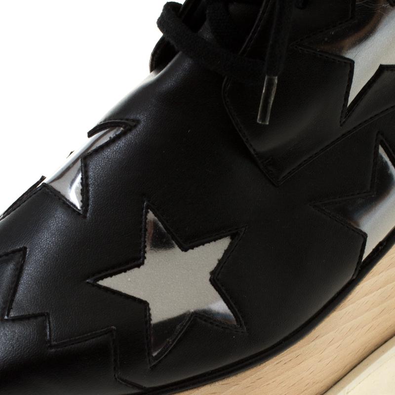 Stella McCartney Black Faux Leather Elyse Star Platform Lace Up Booties Size 36 3