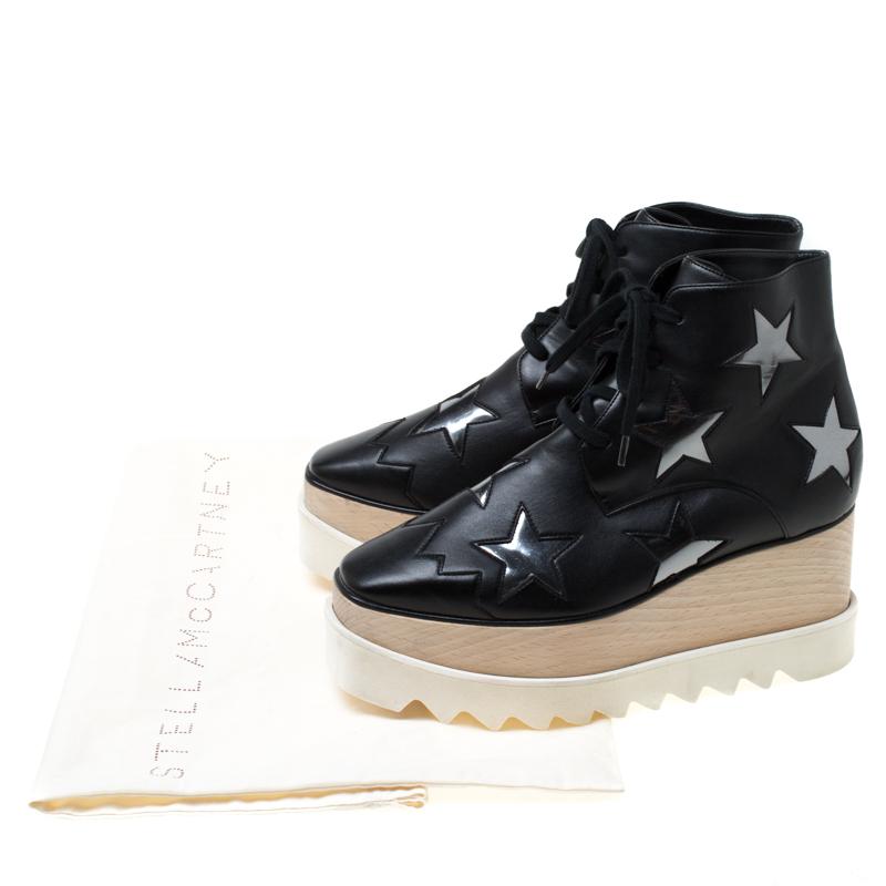 Stella McCartney Black Faux Leather Elyse Star Platform Lace Up Booties Size 36 4