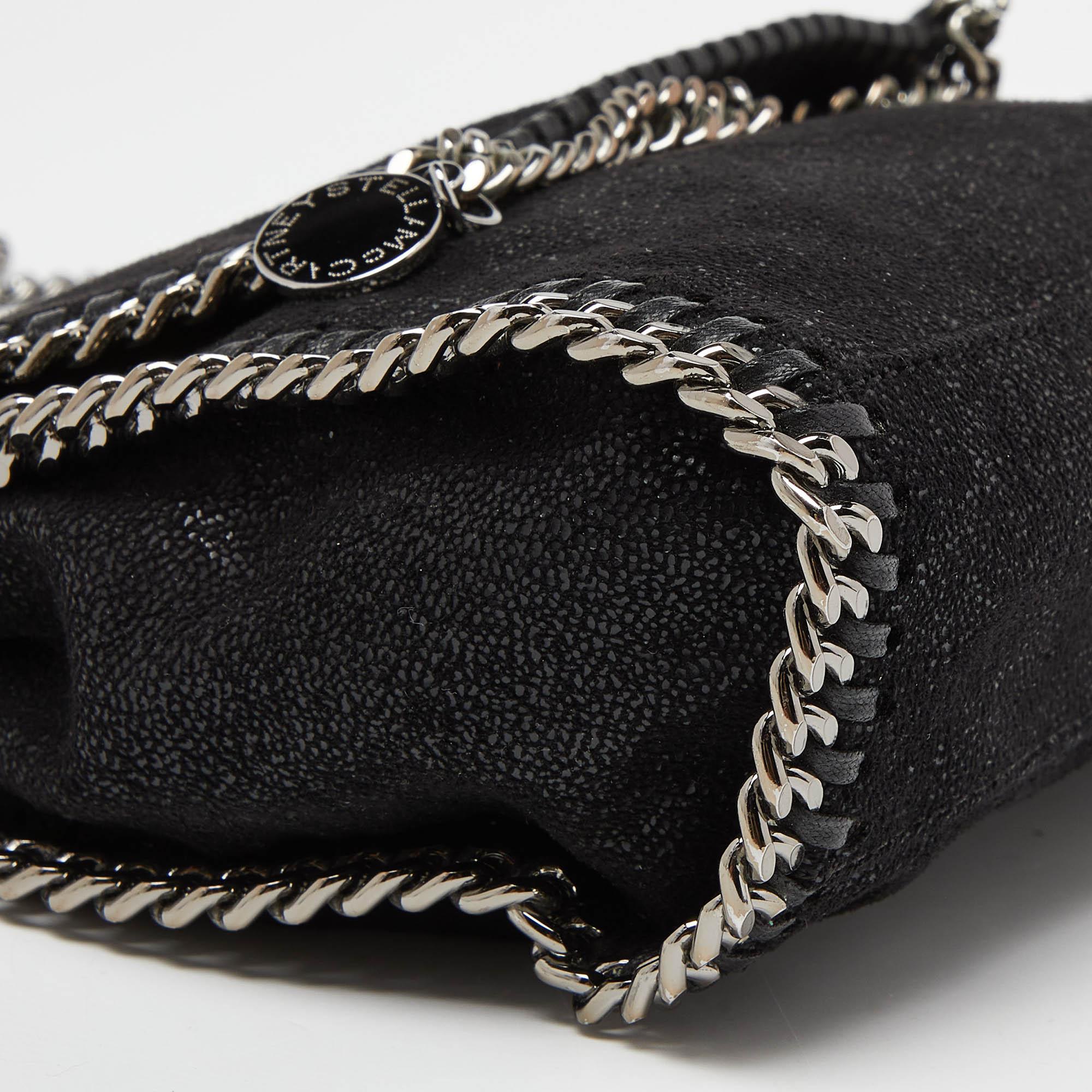 Stella McCartney Black Faux Leather Falabella Flap Shoulder Bag In Good Condition In Dubai, Al Qouz 2
