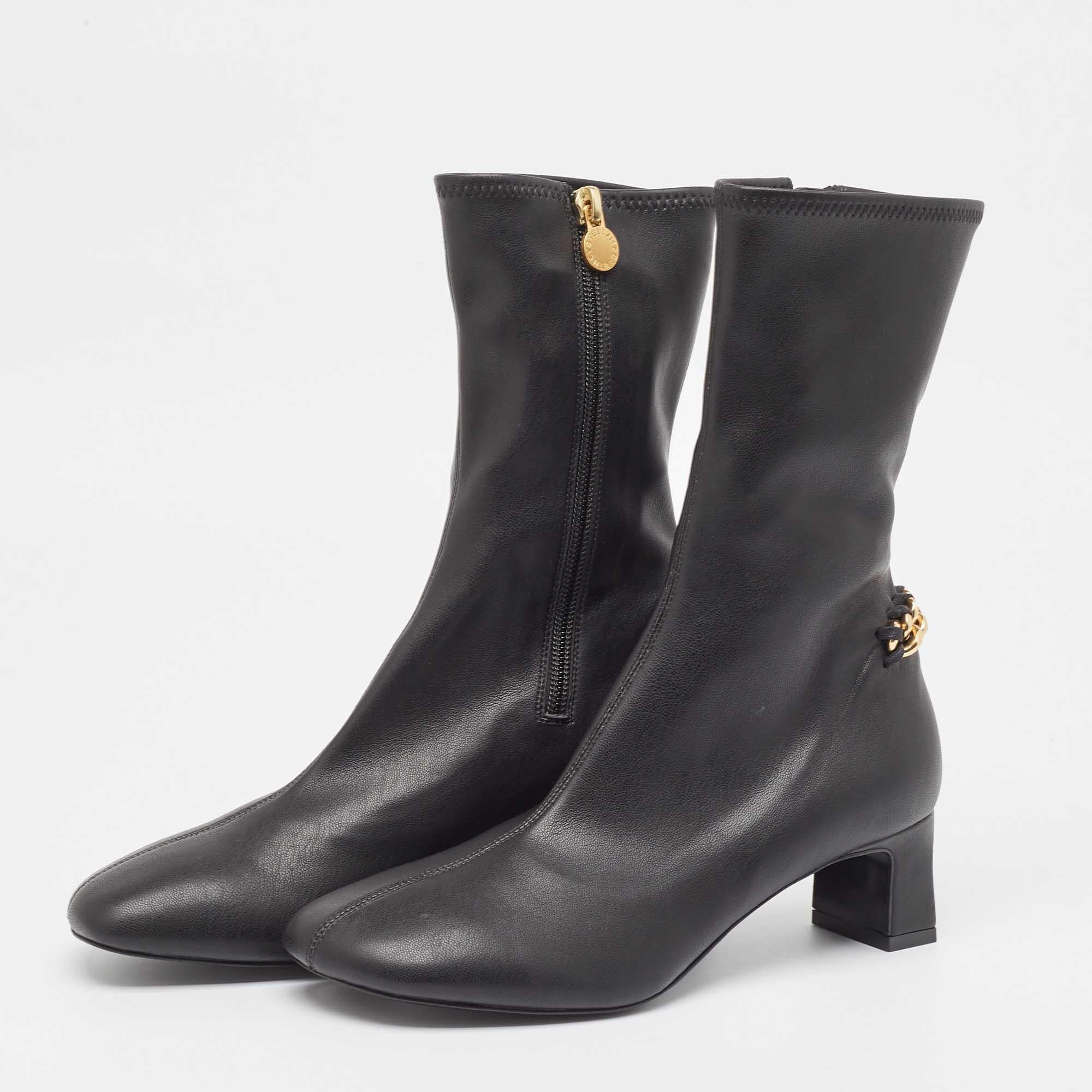 Stella McCartney Black Faux Leather Falabella Stretch Ankle Boots Size 36 Unisexe en vente