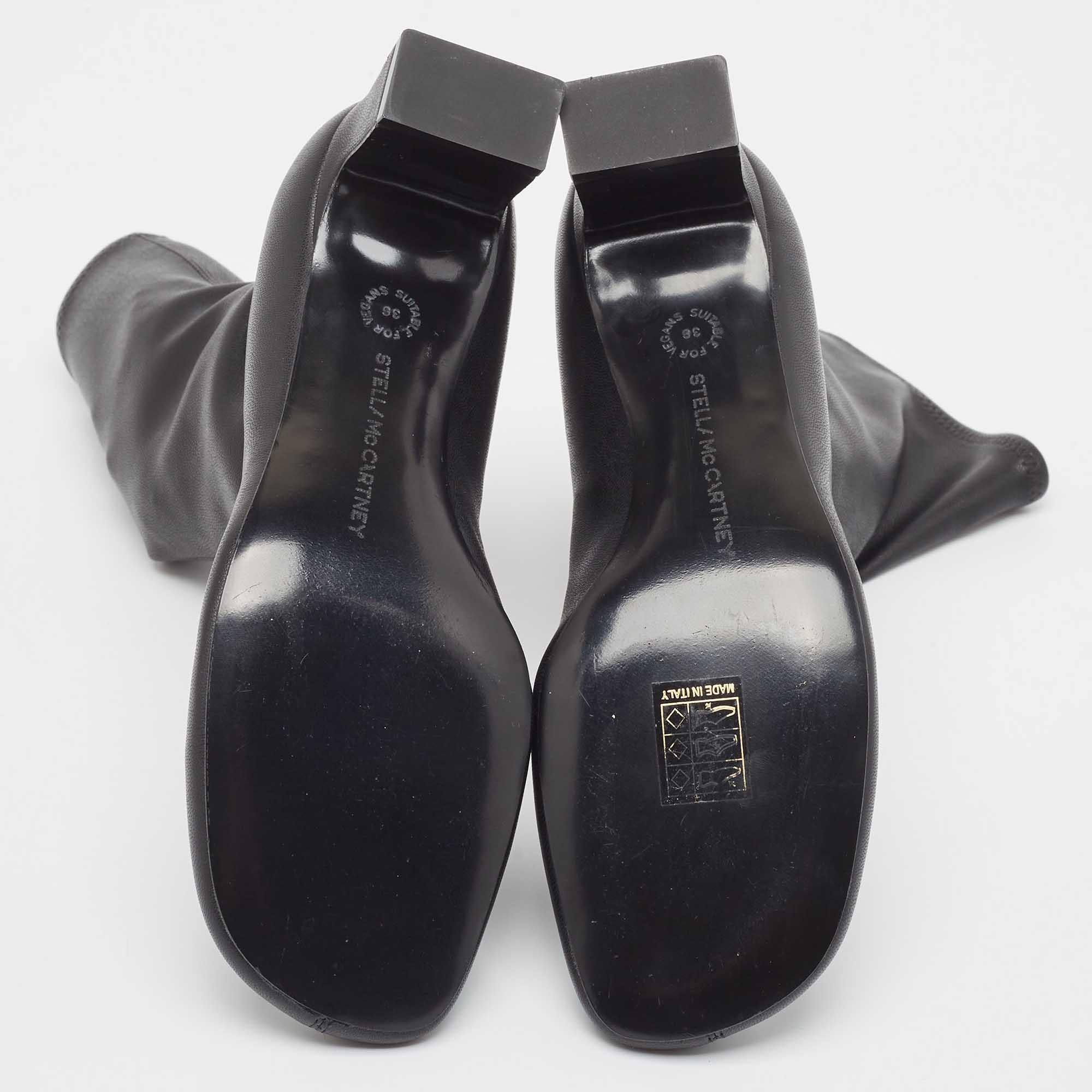 Stella McCartney Black Faux Leather Falabella Stretch Ankle Boots Size 36 en vente 2