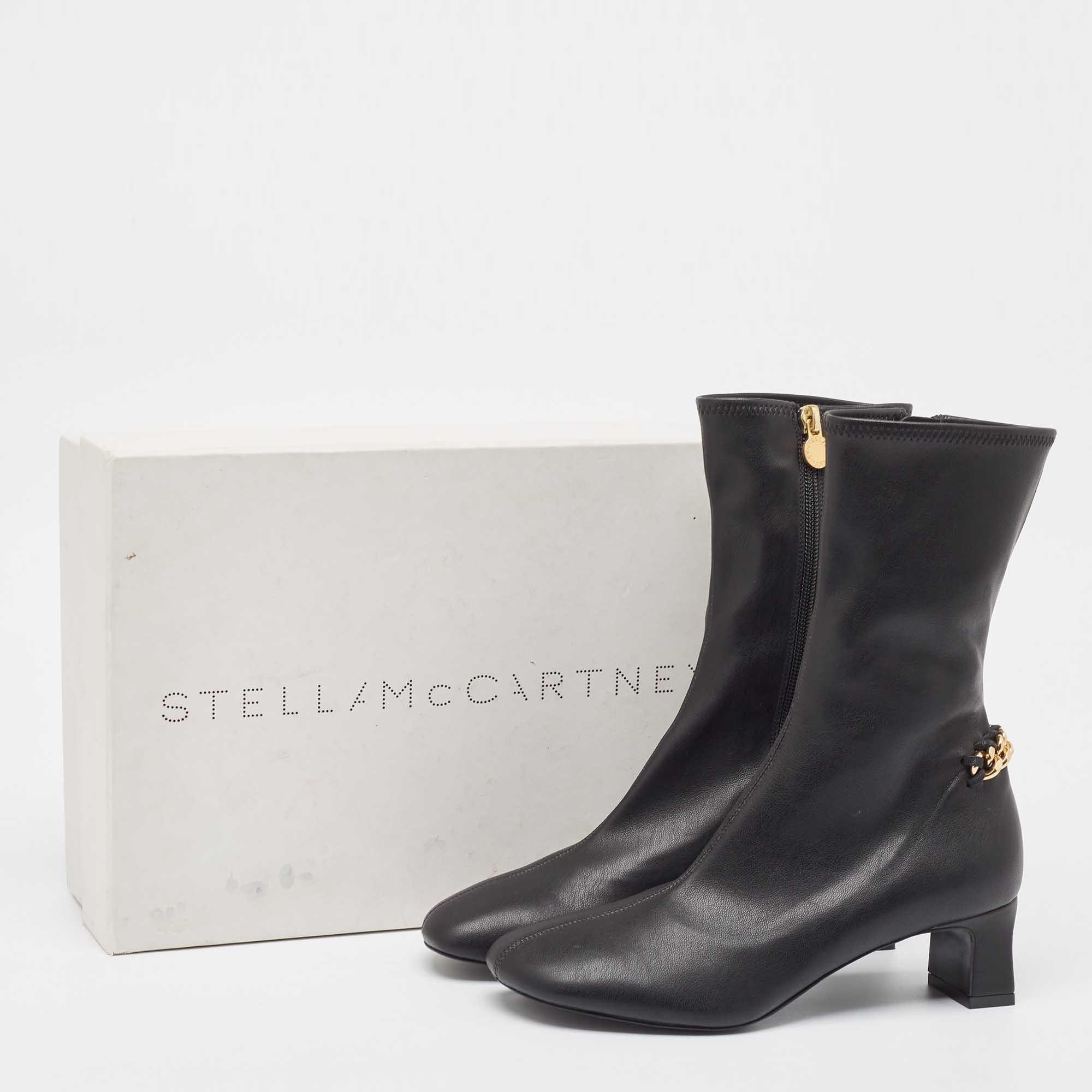 Stella McCartney Black Faux Leather Falabella Stretch Ankle Boots Size 36 en vente 5