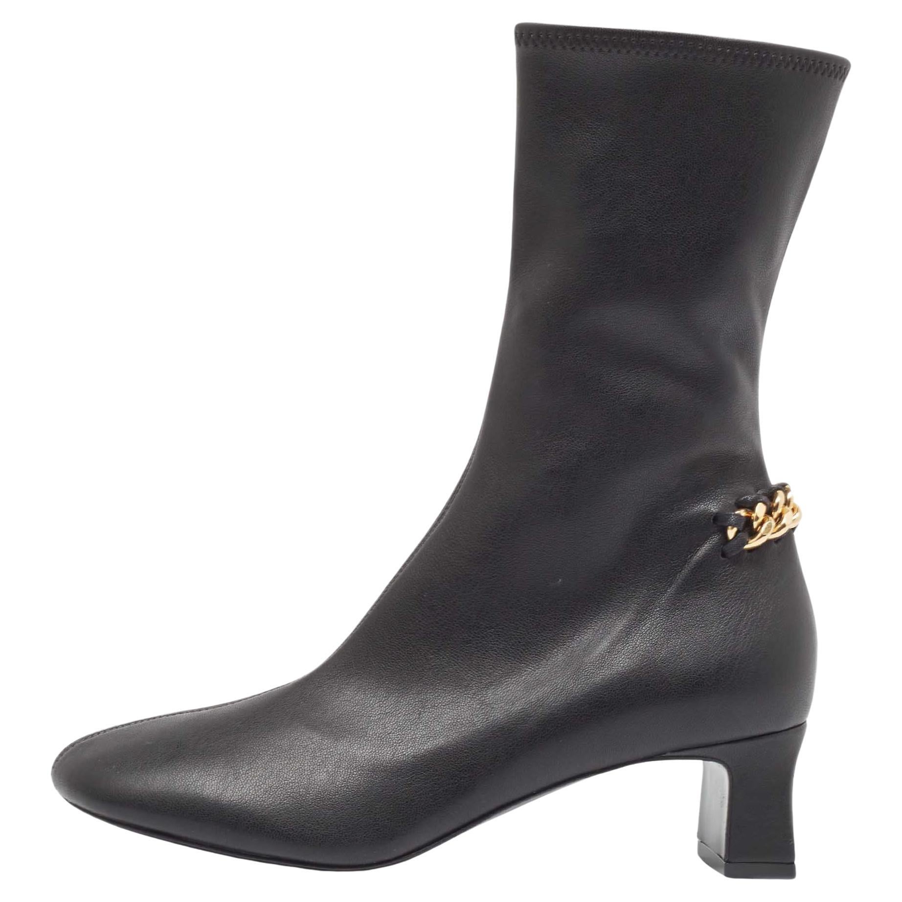 Stella McCartney Black Faux Leather Falabella Stretch Ankle Boots Size 36 en vente