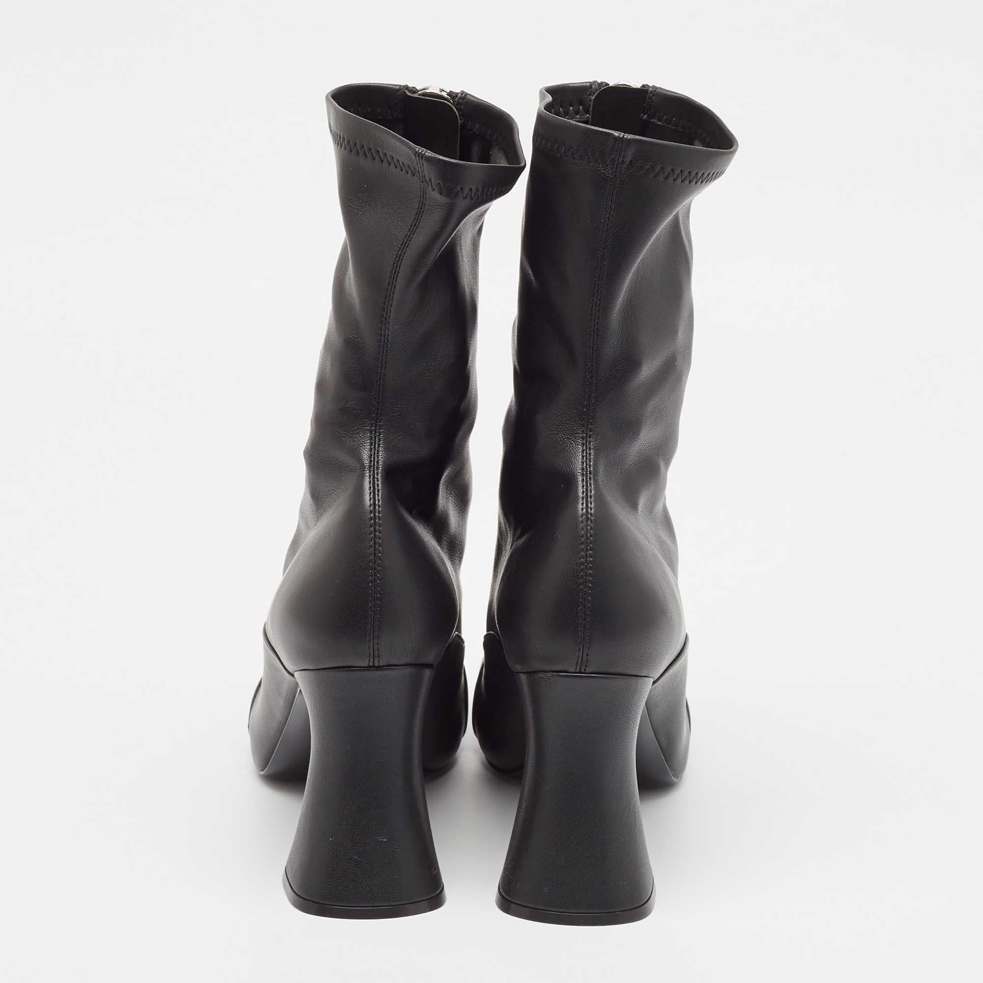  Stella McCartney Black Faux Leather Groove Ankle Length Boots Size 41 Pour femmes 