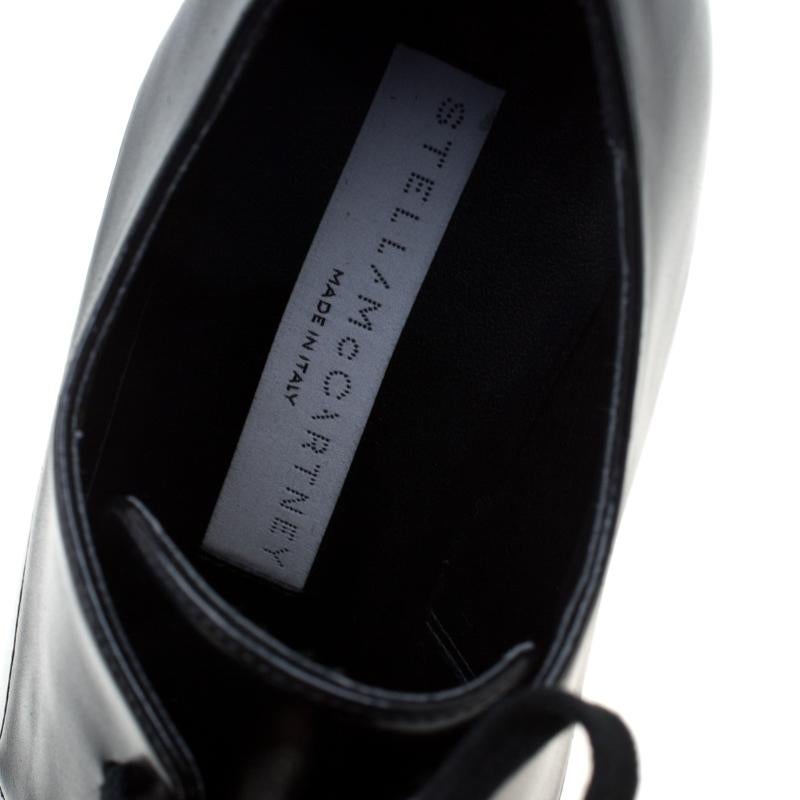 Women's Stella McCartney Black Faux Leather Leana Wooden Wedge Lace-Up Oxfords Size 35