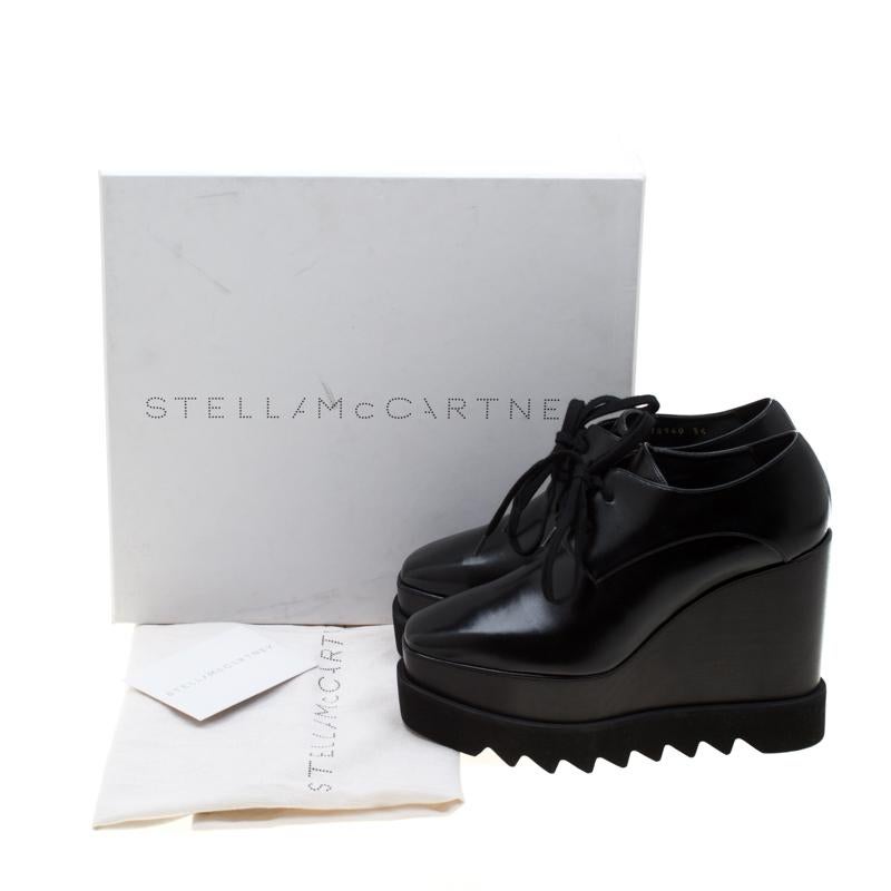 Stella McCartney Black Faux Leather Leana Wooden Wedge Lace-Up Oxfords Size 35 3