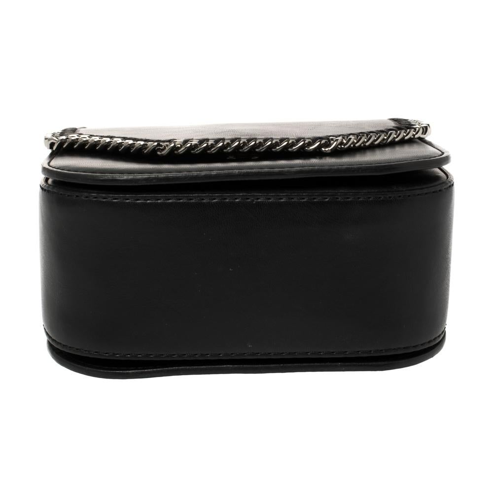 Stella McCartney Black Faux Leather Mini Falabella Box Shoulder Bag In Good Condition In Dubai, Al Qouz 2