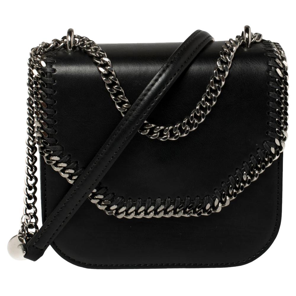 Stella McCartney Black Faux Leather Mini Falabella Box Shoulder Bag at ...