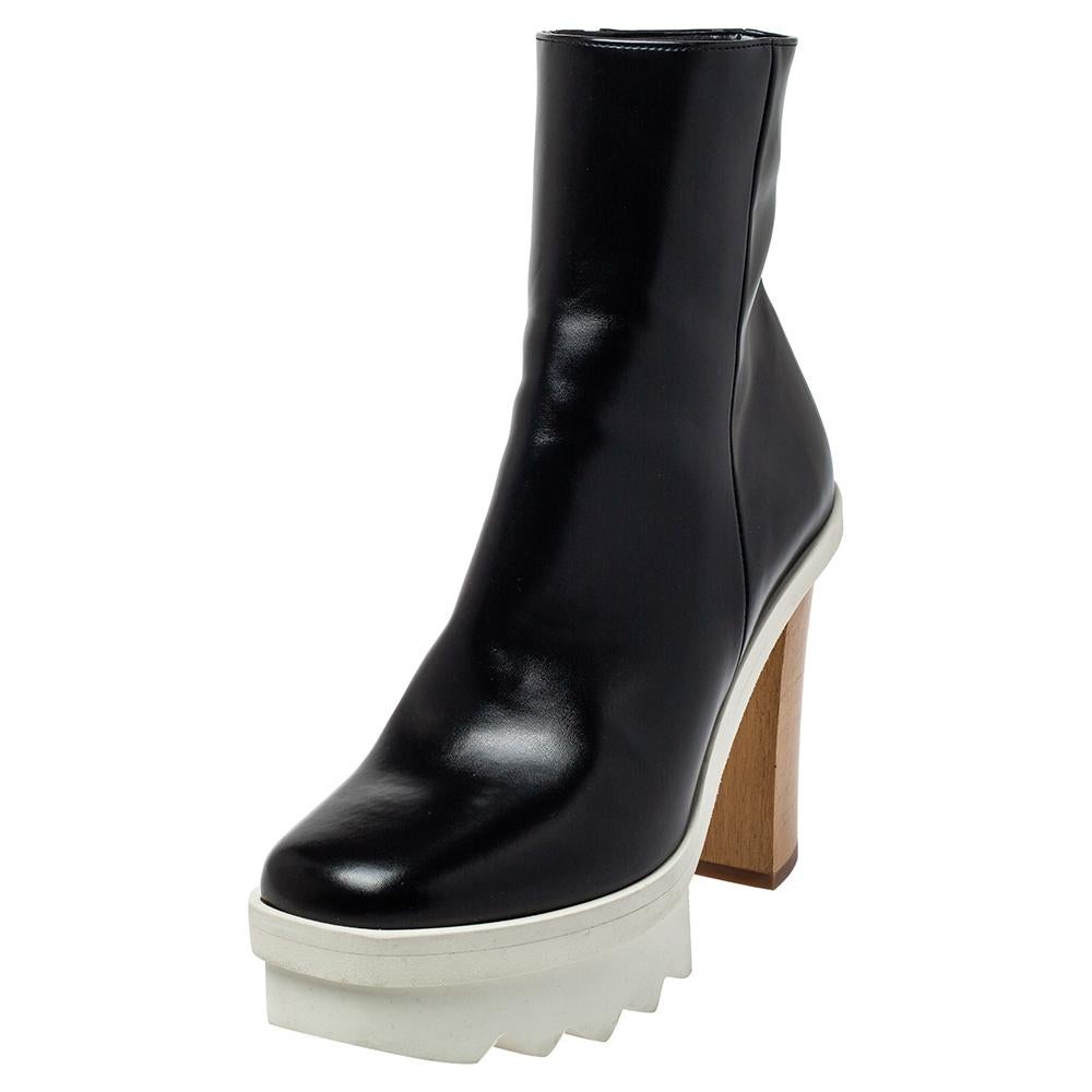 Who would want to miss a luxury piece like this one! Crafted by Stella McCartney, these faux leather ankle boots are so stunning. The tough platform is built with a strong grip to support the block heel. Made in black color, it is equipped with a