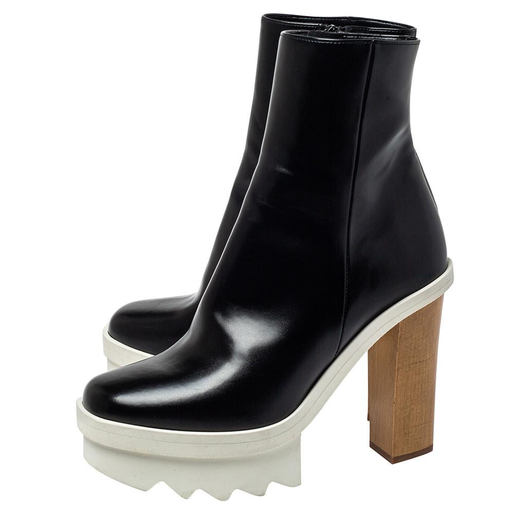 Stella McCartney Black Faux Leather Platform Ankle Boots Size 36 3