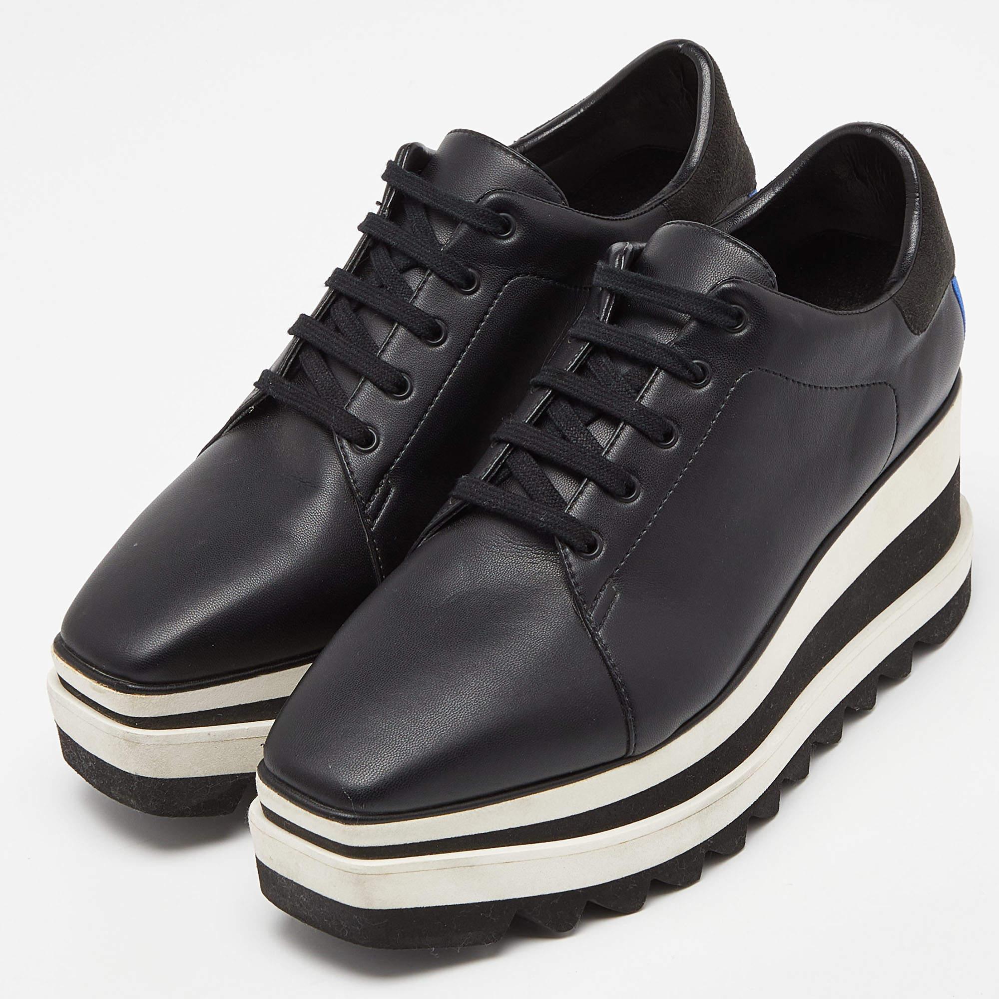 Stella McCartney Black Faux Leather Platform Sneakers Size 38 In Good Condition In Dubai, Al Qouz 2