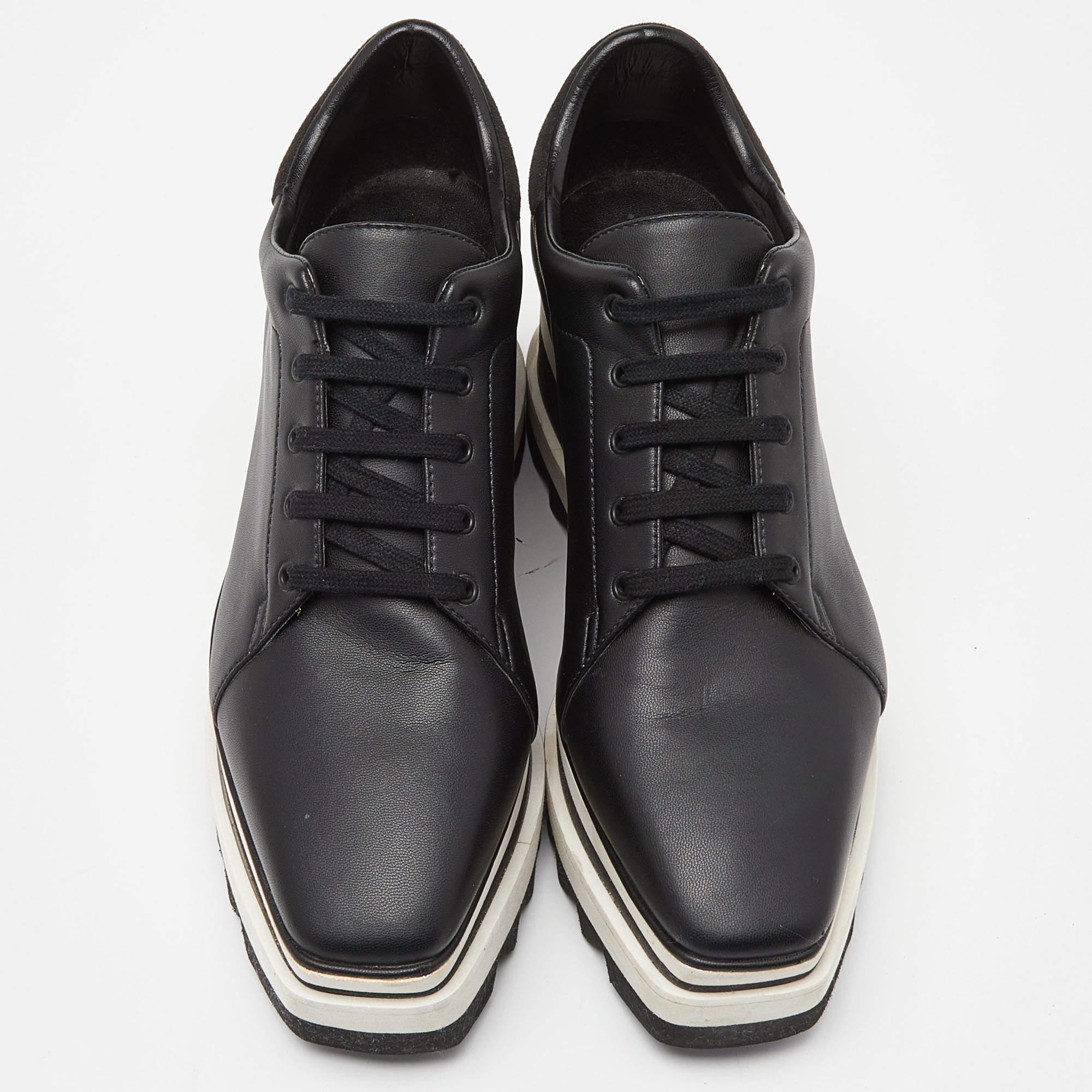 Women's Stella McCartney Black Faux Leather Platform Sneakers Size 38