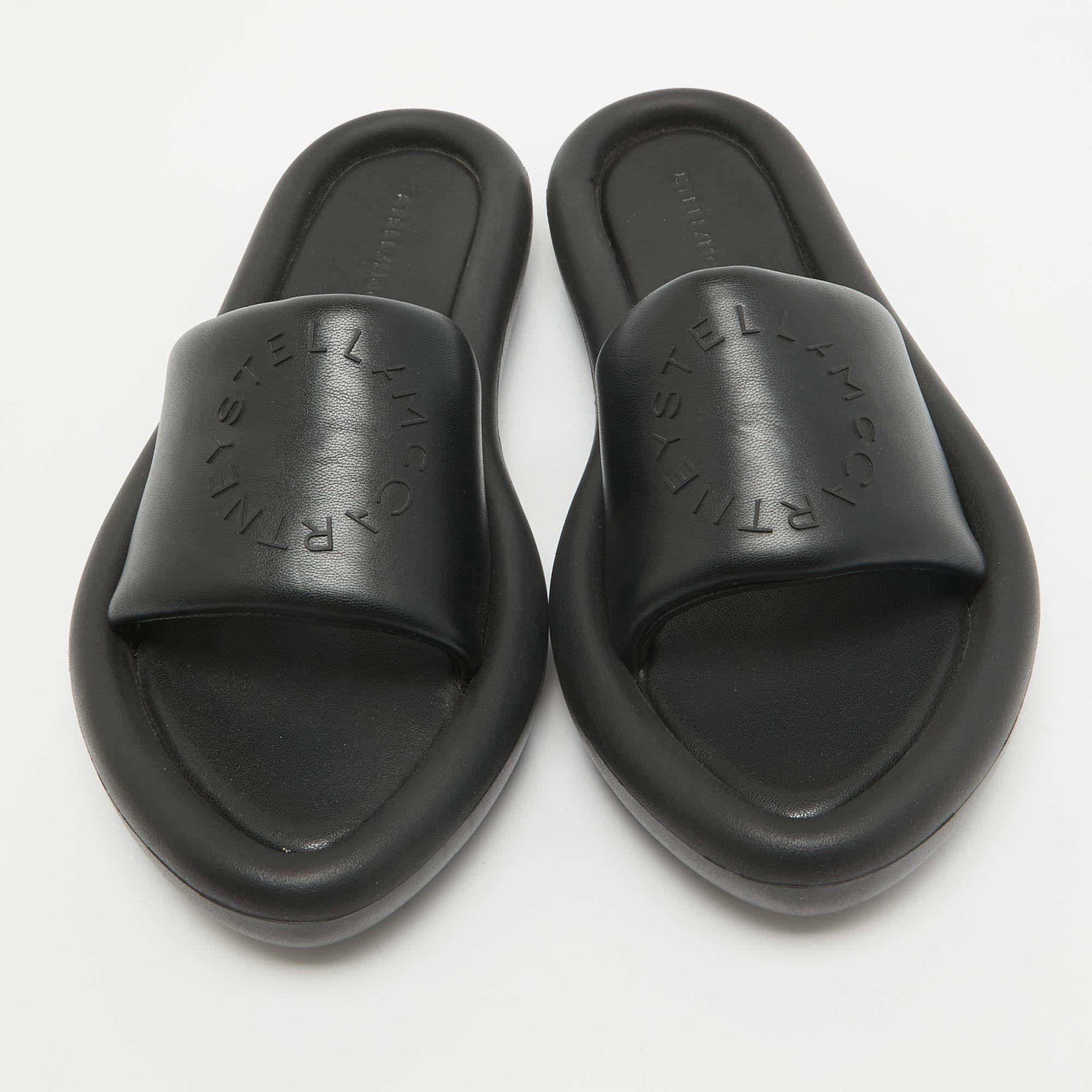 Stella McCartney Black Faux Leather Slides Size 38 In New Condition For Sale In Dubai, Al Qouz 2