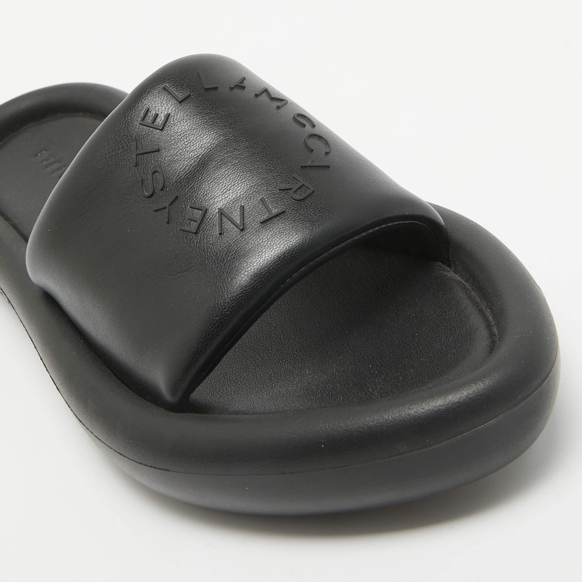 Stella McCartney Black Faux Leather Slides Size 38 For Sale 3