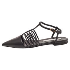 Stella McCartney Black Faux Leather Strappy Slingback Flat Sandals Size 37