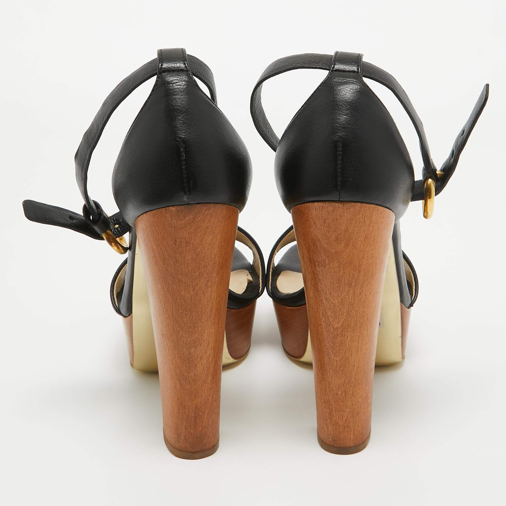 Women's Stella McCartney Black Faux Leather Wooden Platform Ankle Strap Sandals Size 40 For Sale